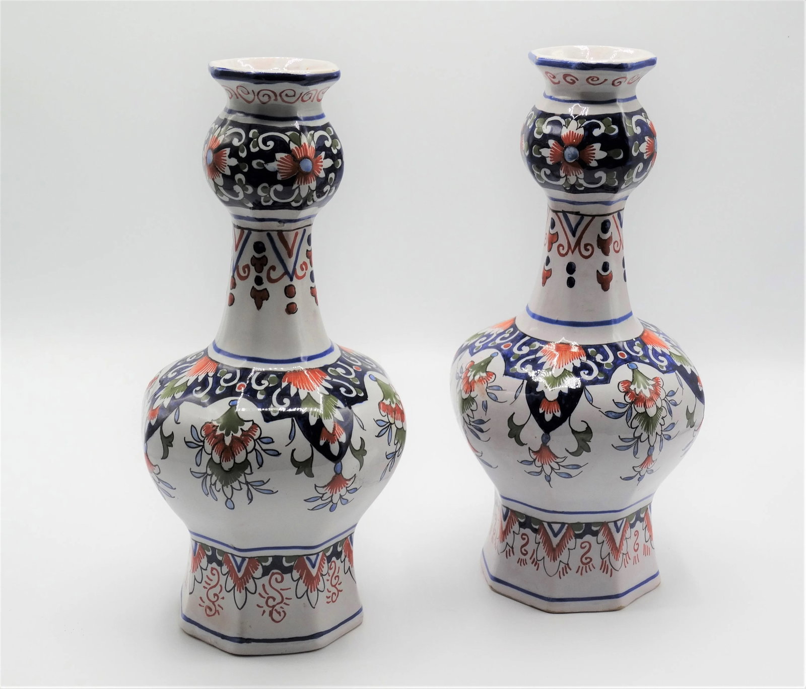 Antique Dutch Delft Polychrome Knobble Vases, a Pair - 4