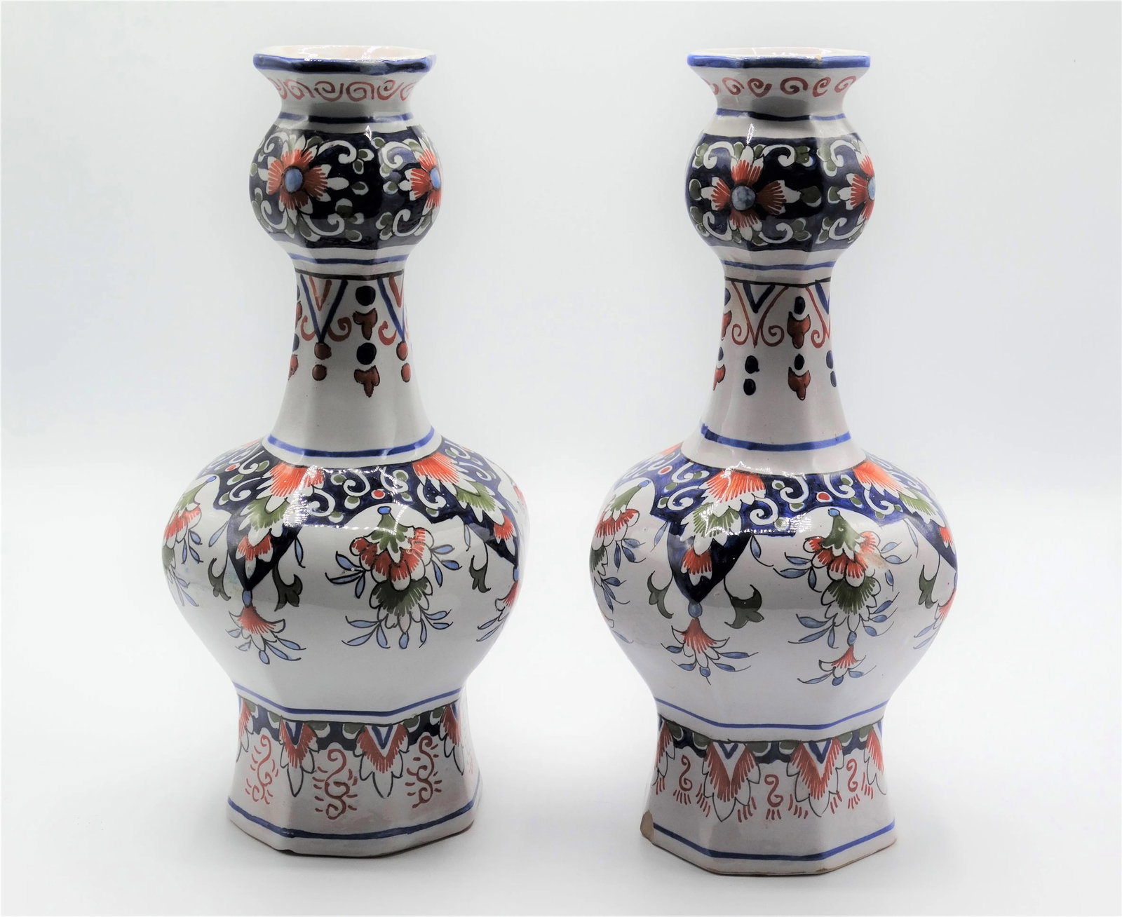 Antique Dutch Delft Polychrome Knobble Vases, a Pair - 5