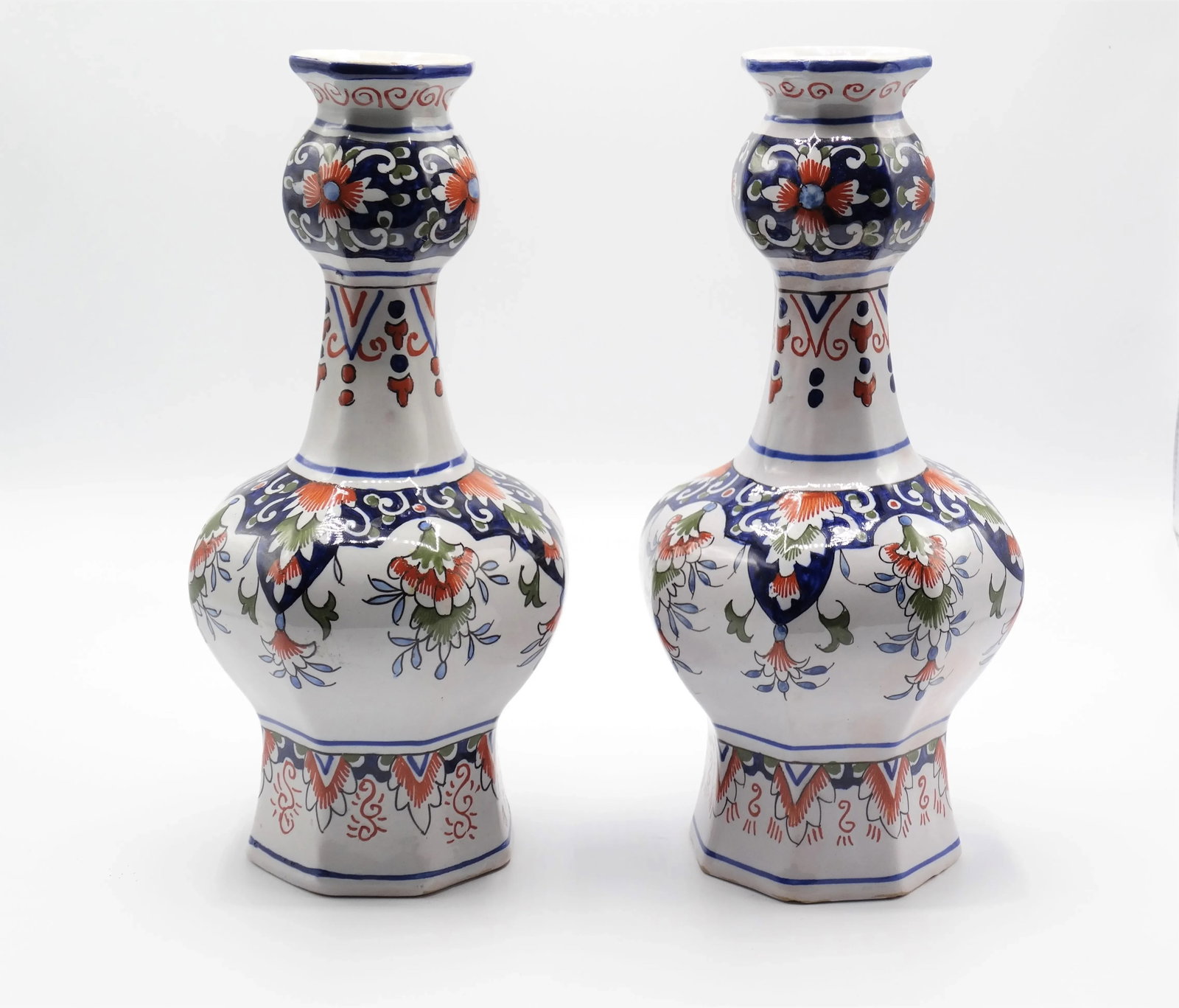 Antique Dutch Delft Polychrome Knobble Vases, a Pair - 8