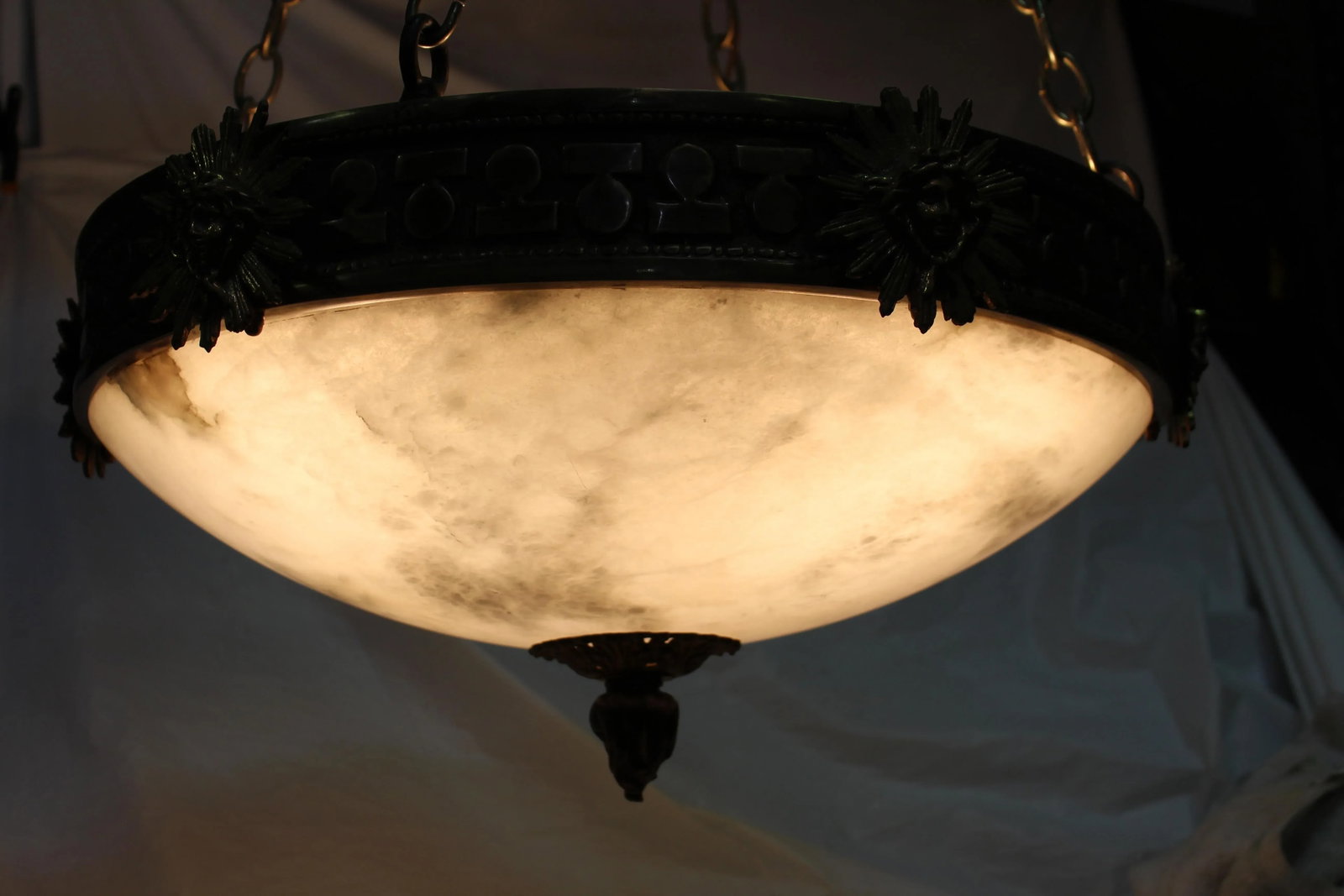 1990s English/Empire Bronze and Alabaster Chandelier - 2