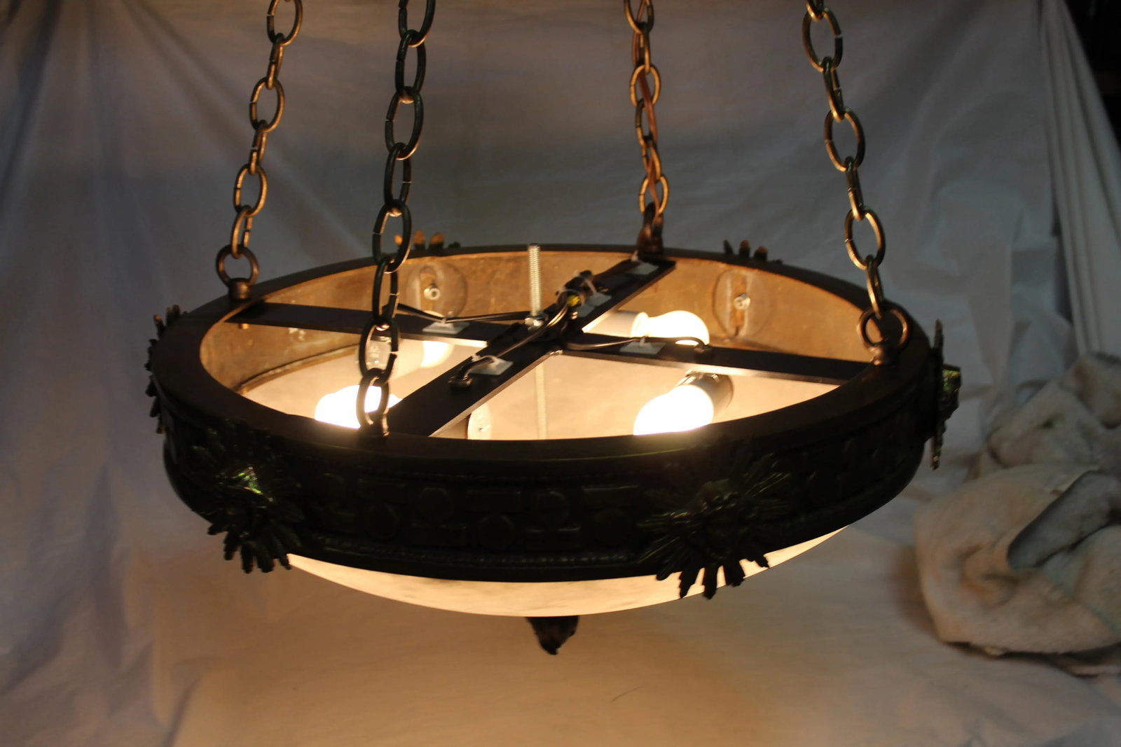 1990s English/Empire Bronze and Alabaster Chandelier - 3
