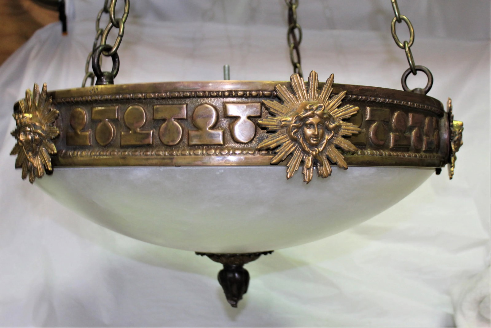 1990s English/Empire Bronze and Alabaster Chandelier - 4