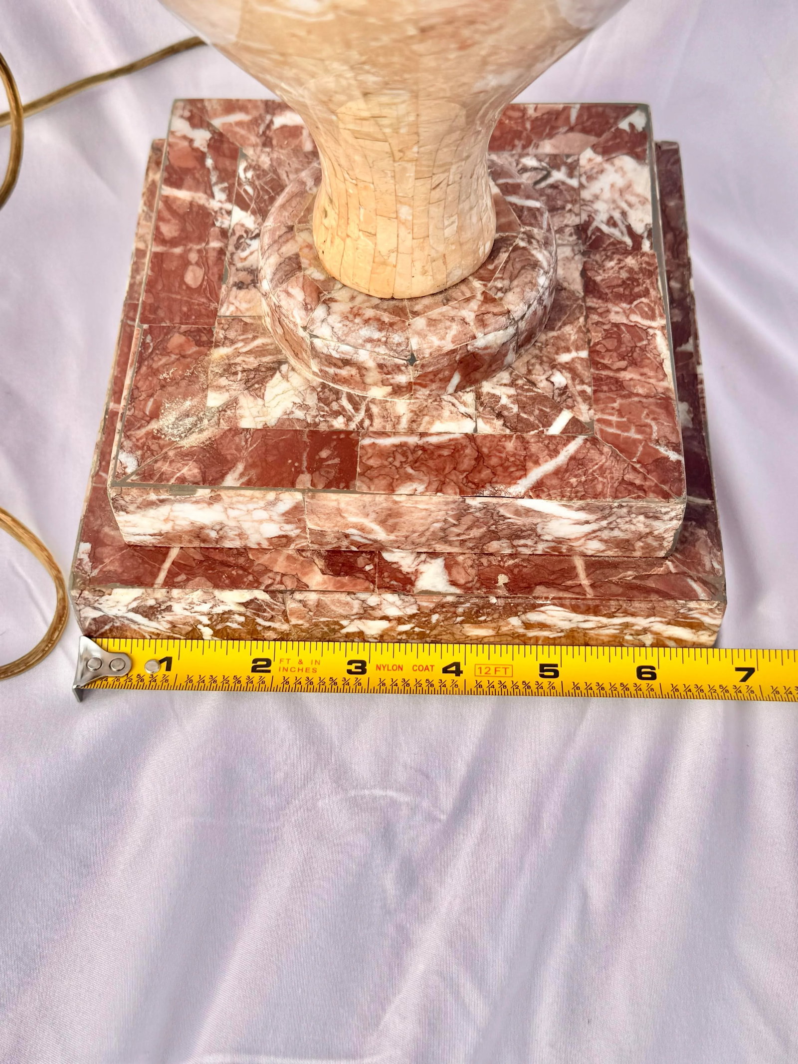 Pair of Vintage Pink Marble Tesselated Table Lamps - Attributed to Maitland-Smith (Some Wear) - 11