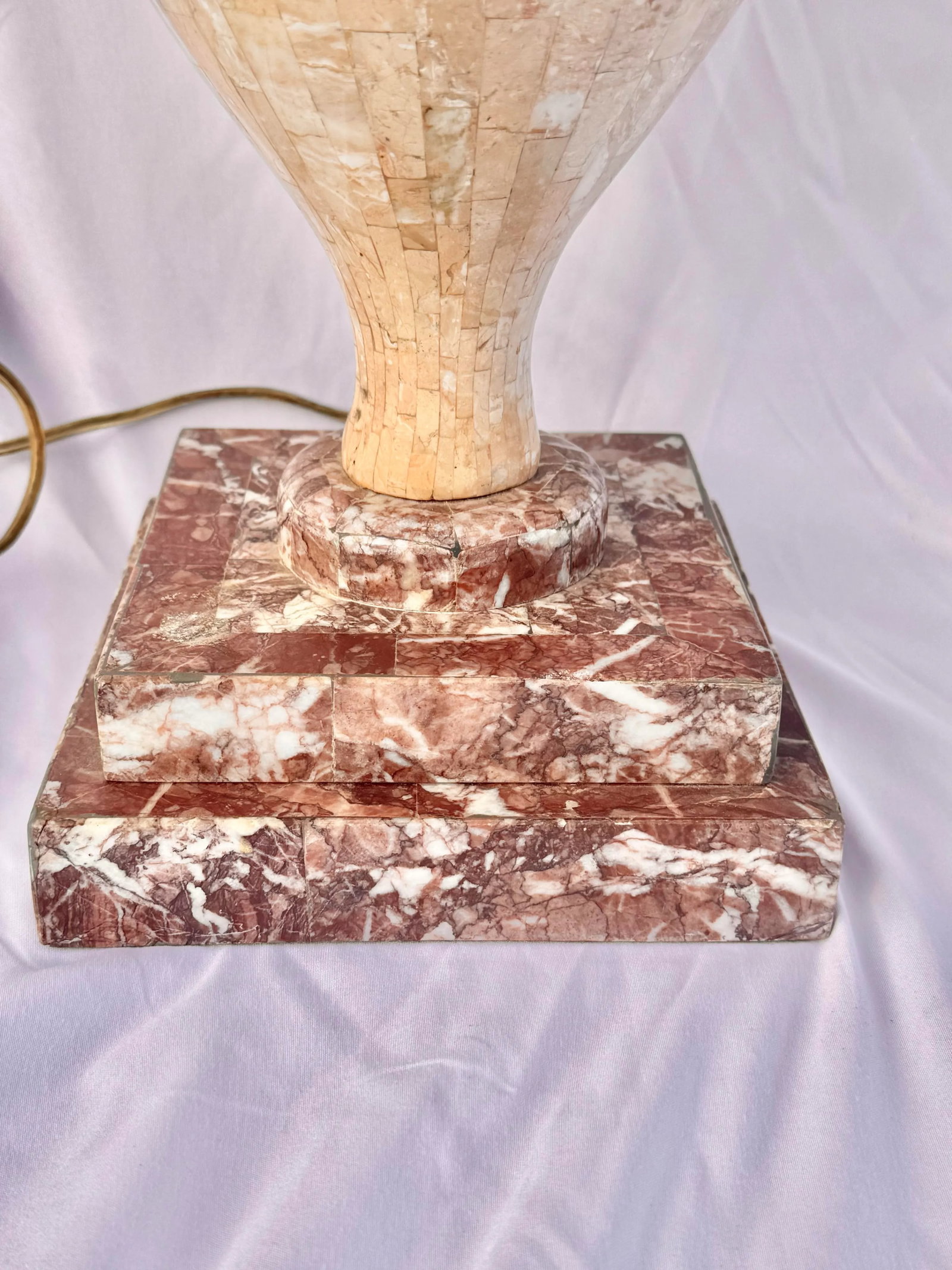 Pair of Vintage Pink Marble Tesselated Table Lamps - Attributed to Maitland-Smith (Some Wear) - 2