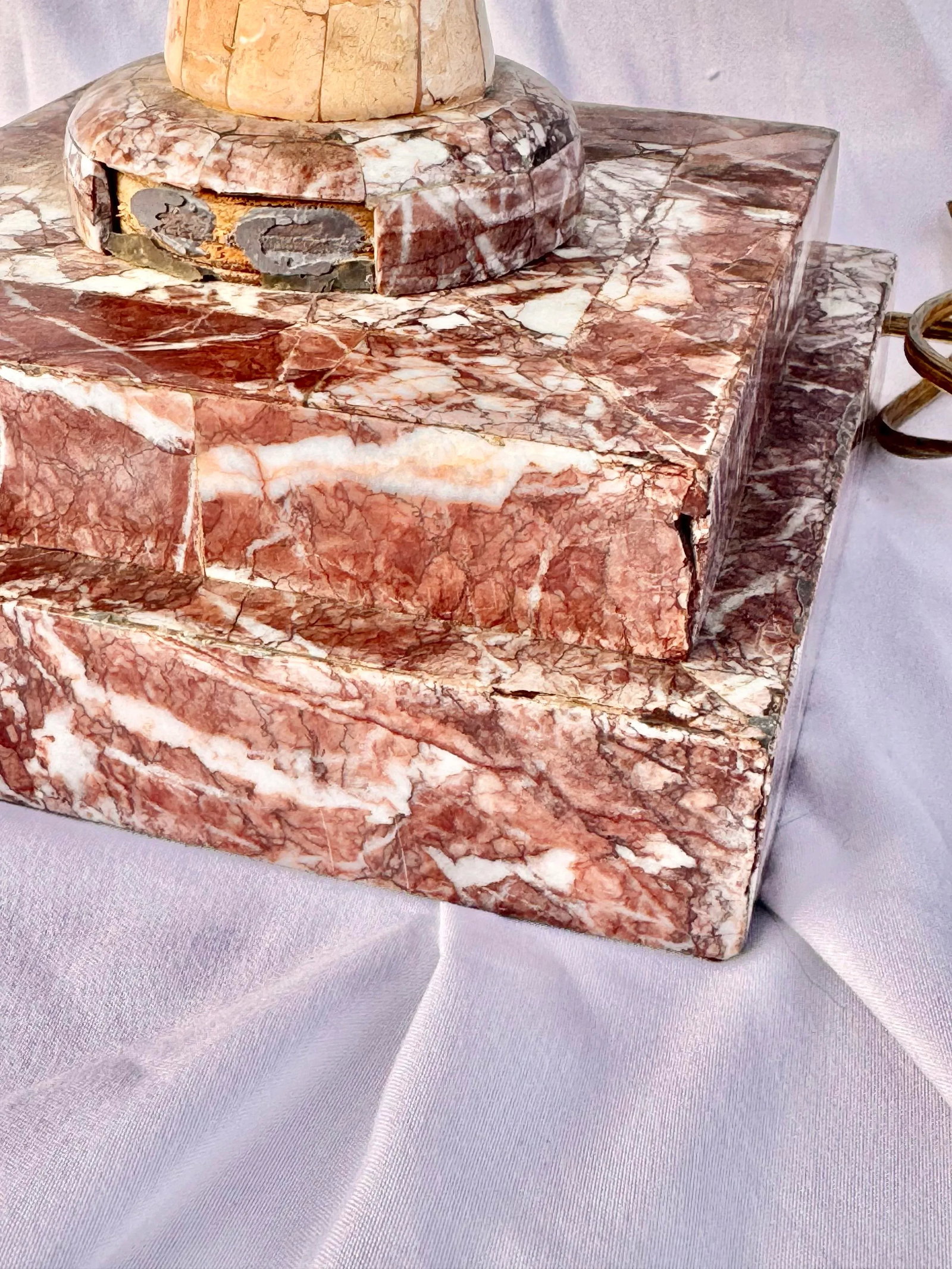 Pair of Vintage Pink Marble Tesselated Table Lamps - Attributed to Maitland-Smith (Some Wear) - 6
