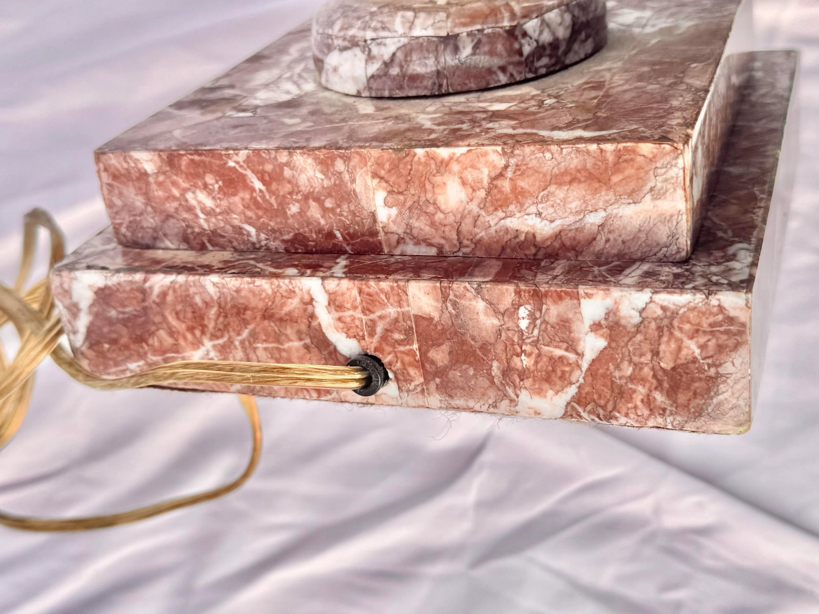 Pair of Vintage Pink Marble Tesselated Table Lamps - Attributed to Maitland-Smith (Some Wear) - 7