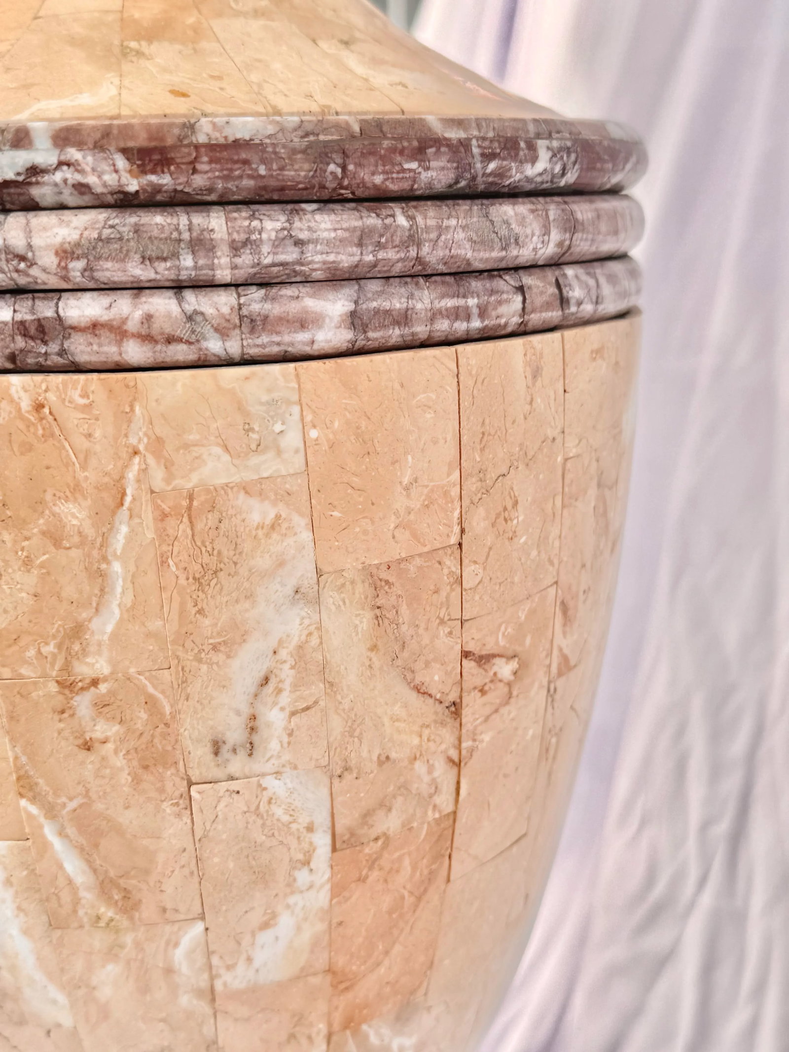 Pair of Vintage Pink Marble Tesselated Table Lamps - Attributed to Maitland-Smith (Some Wear) - 8