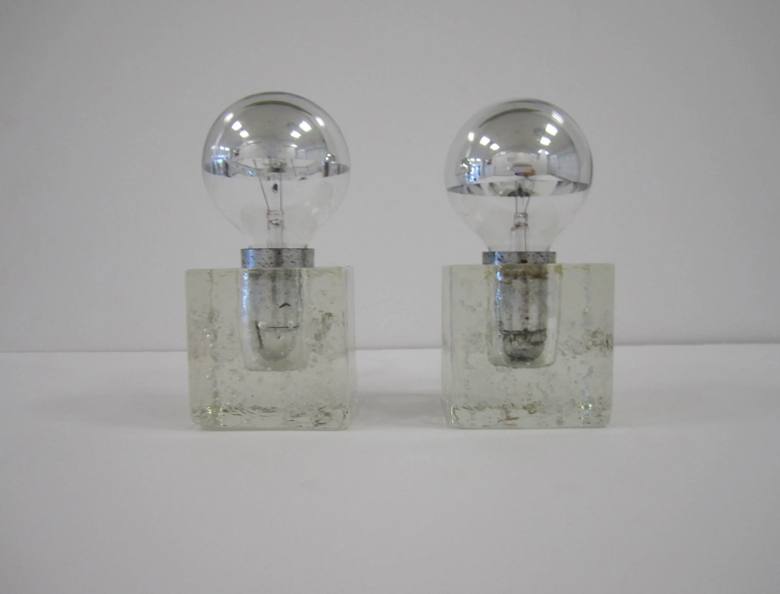 Italian Postmodern Poliarte Ice Cube Clear Art Glass Table Lamps, 1970s - 2