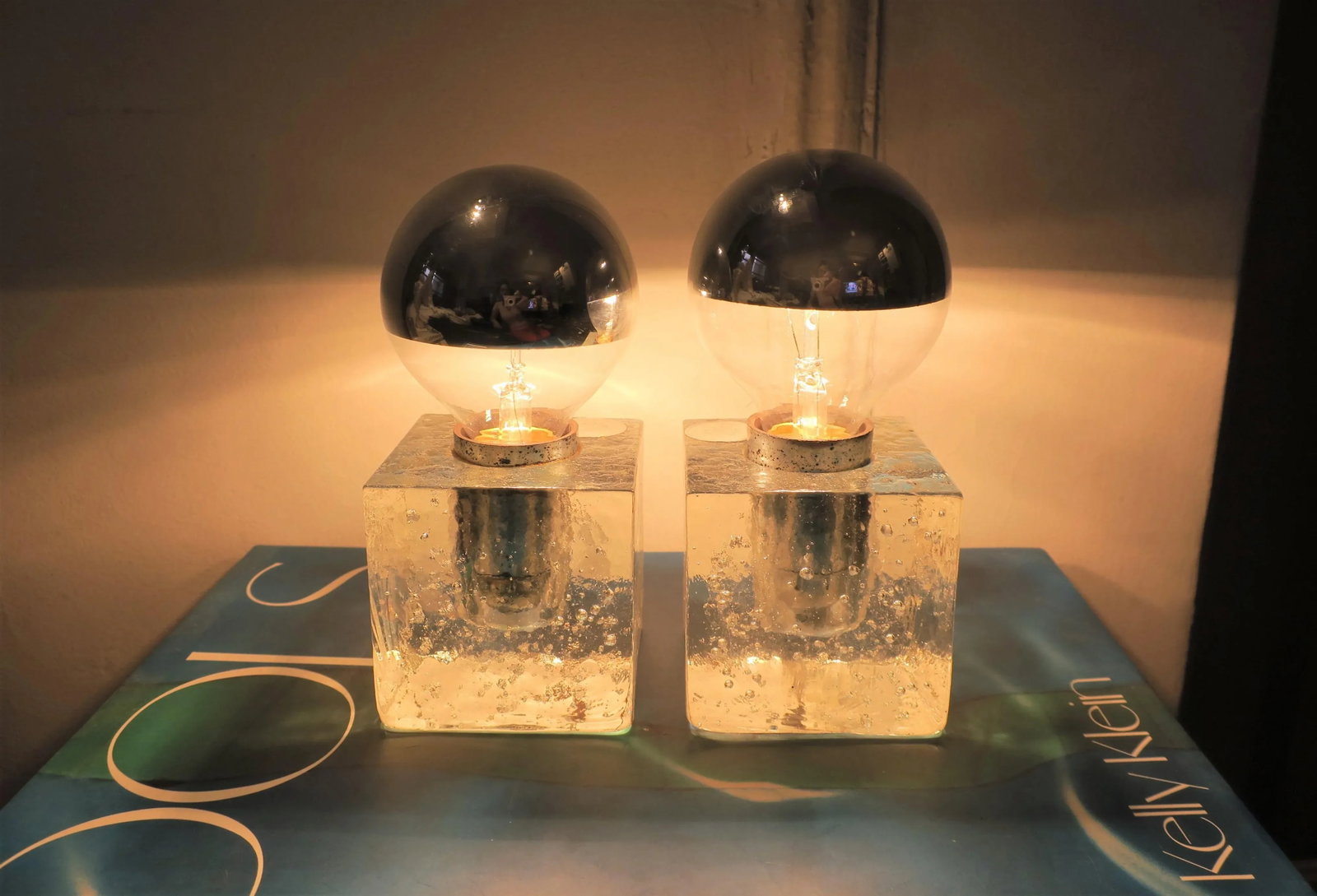 Italian Postmodern Poliarte Ice Cube Clear Art Glass Table Lamps, 1970s - 7