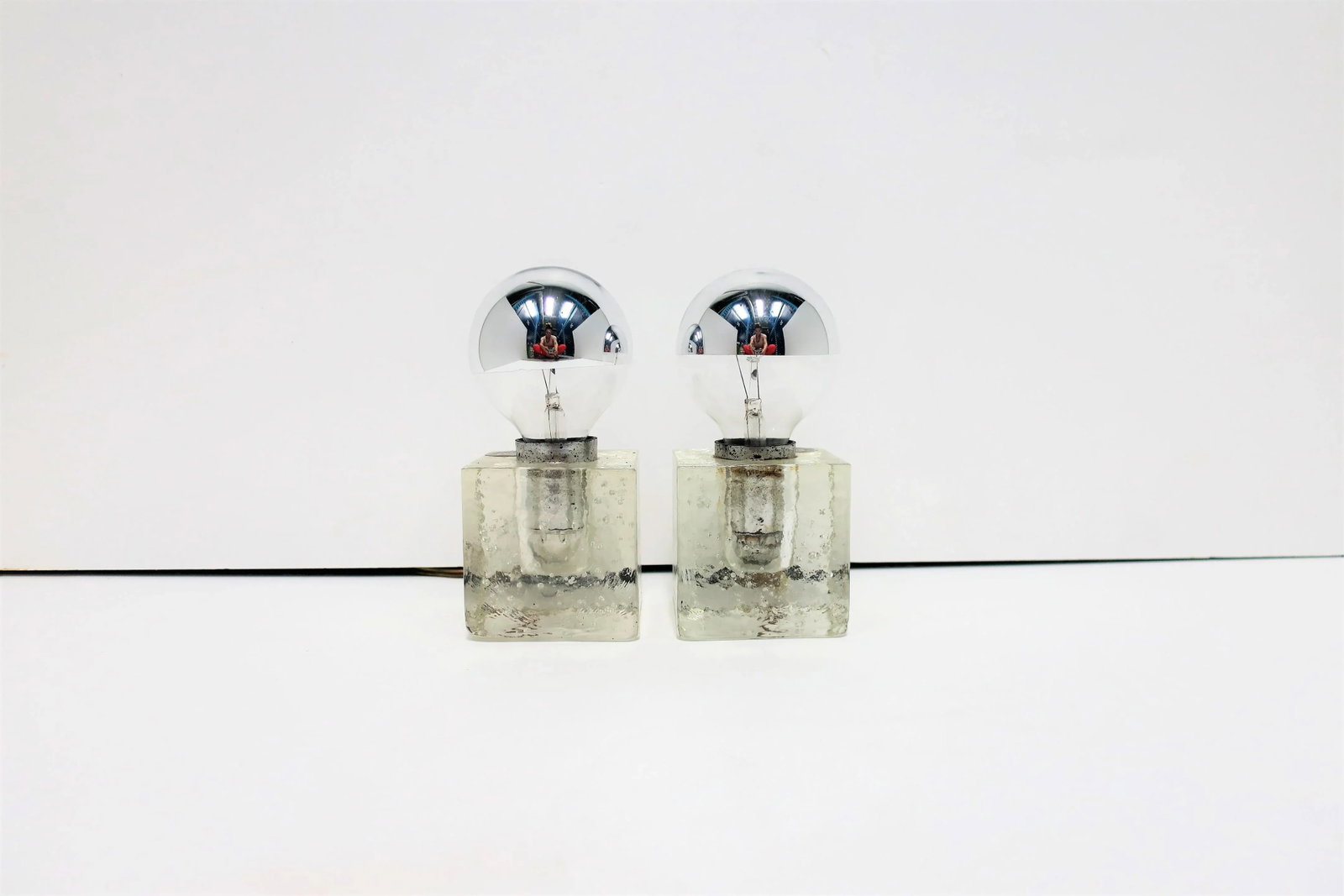 Italian Postmodern Poliarte Ice Cube Clear Art Glass Table Lamps, 1970s - 9
