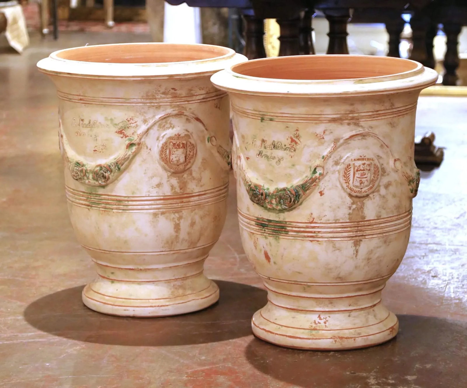 Pair of French Weathered Terracotta Anduze Planters by La Madeleine - 2