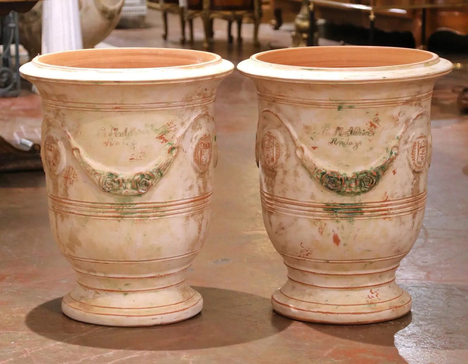 Pair of French Weathered Terracotta Anduze Planters by La Madeleine - 3