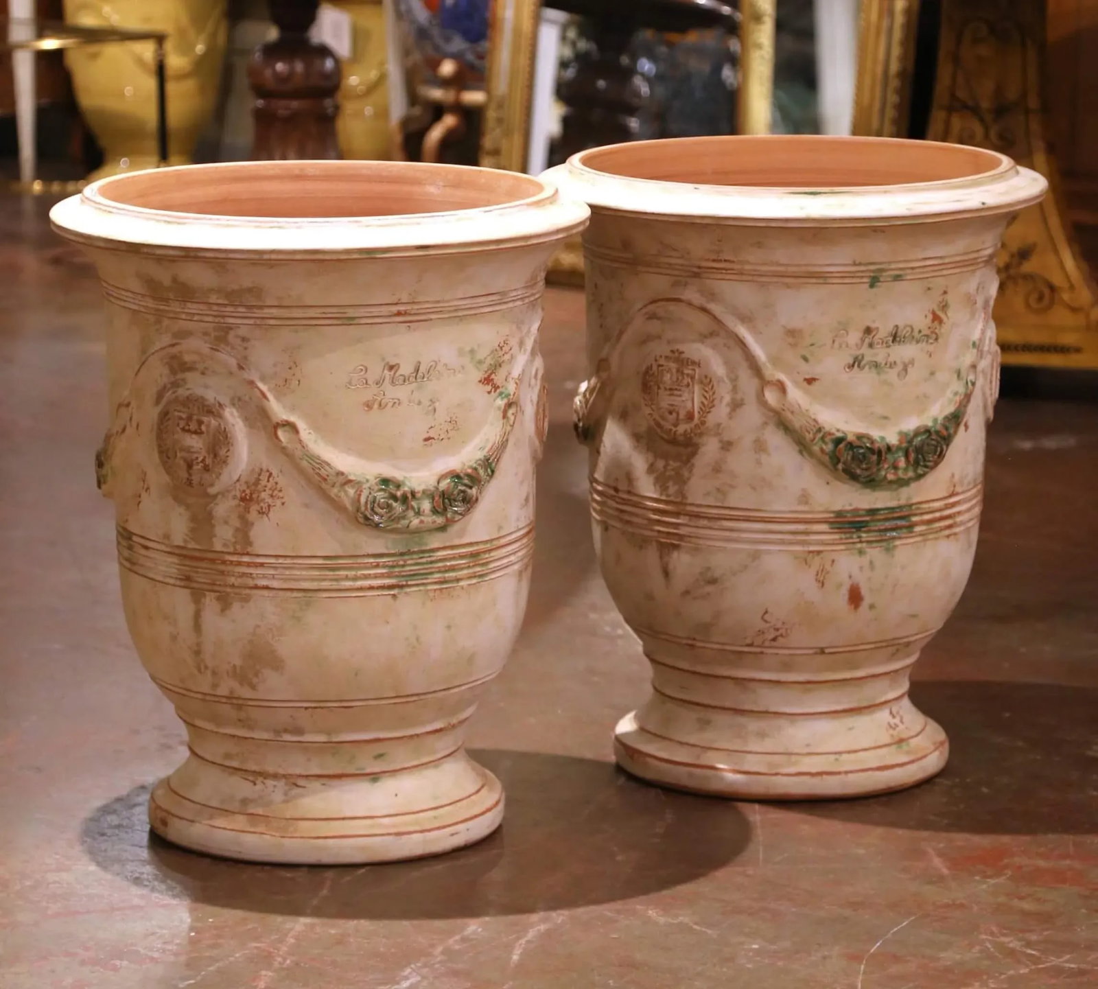 Pair of French Weathered Terracotta Anduze Planters by La Madeleine - 5