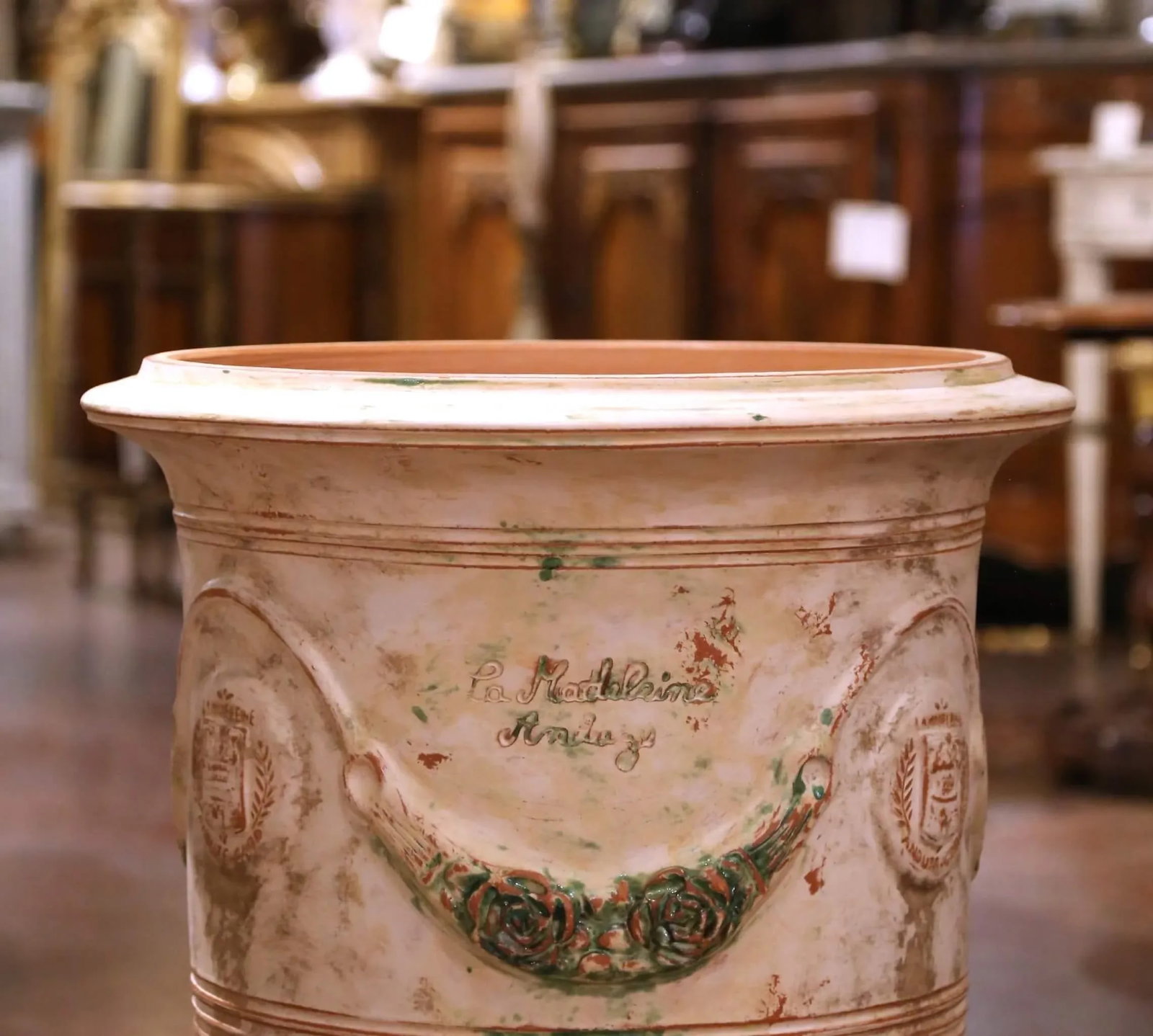 Pair of French Weathered Terracotta Anduze Planters by La Madeleine - 6