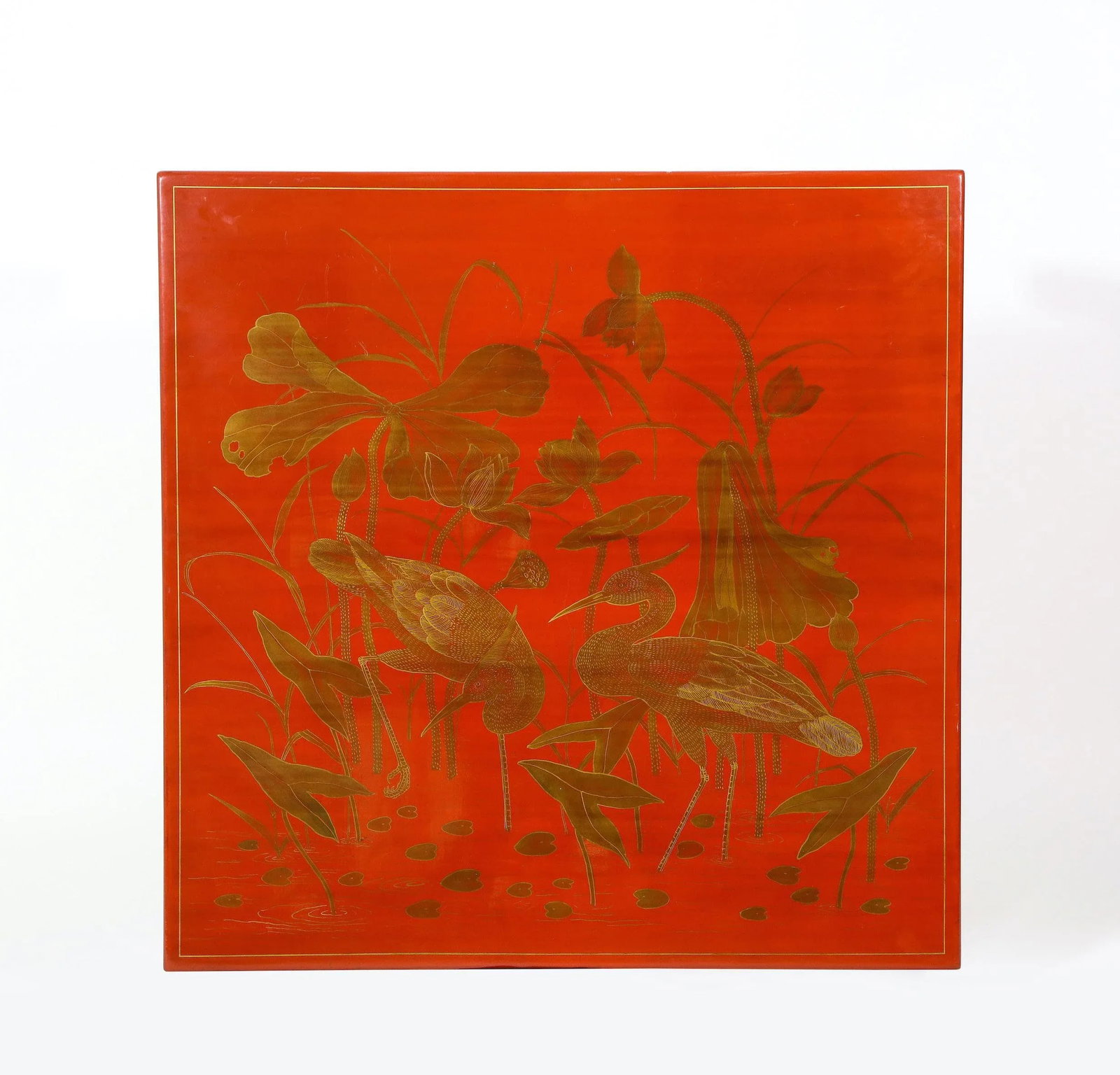 Red Lacquer and Gilt Chinoiserie Square Coffee Table - 3