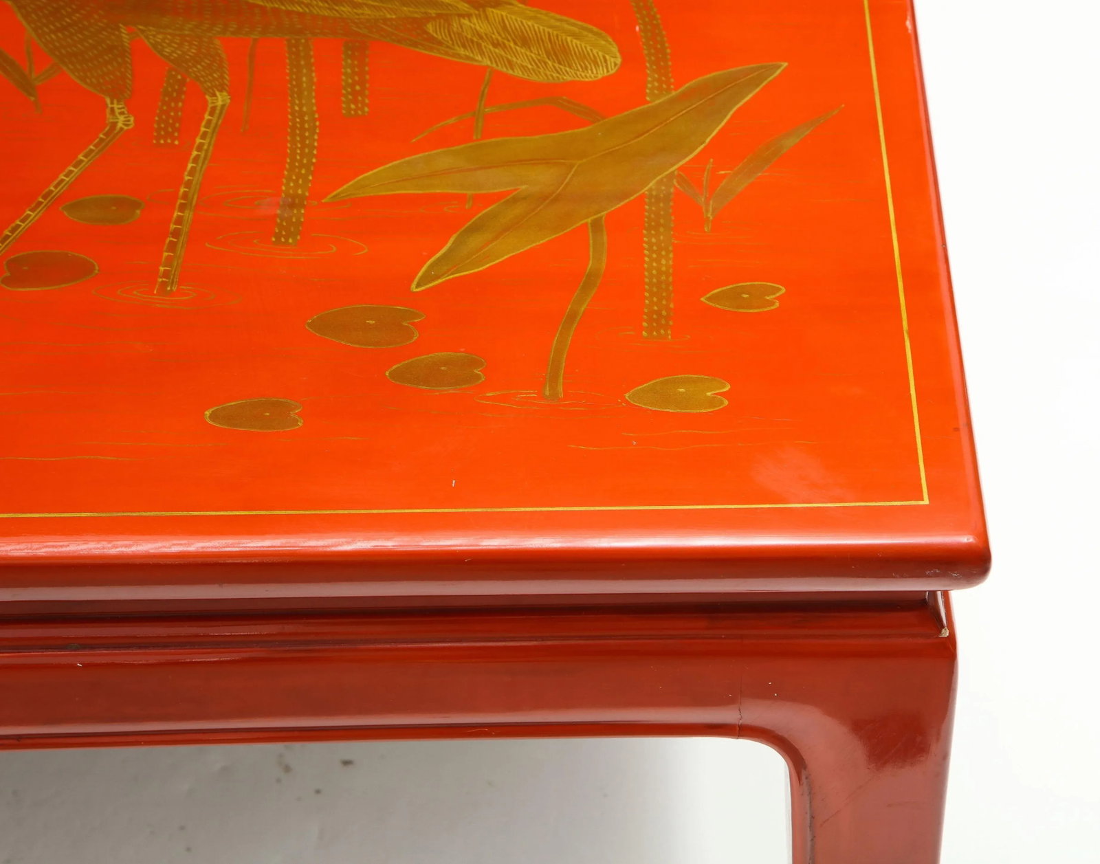 Red Lacquer and Gilt Chinoiserie Square Coffee Table - 5