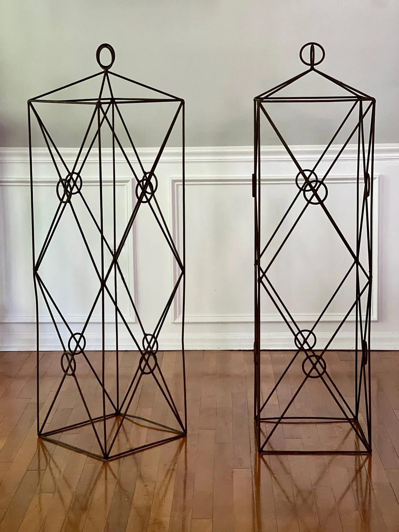 20th Century Wrought Iron Square Garden Obelisks - Set of 2 - 2
