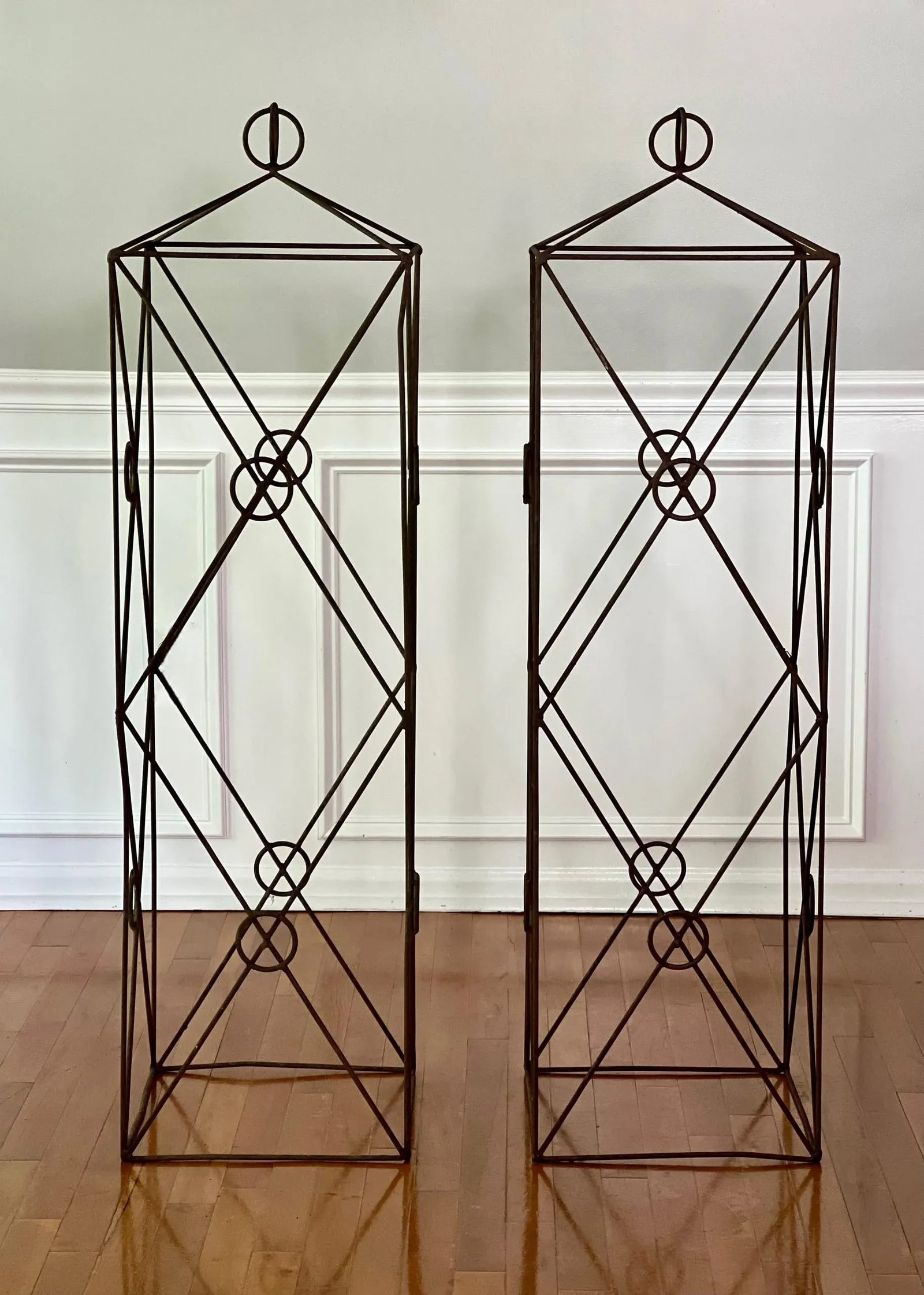 20th Century Wrought Iron Square Garden Obelisks - Set of 2 - 3