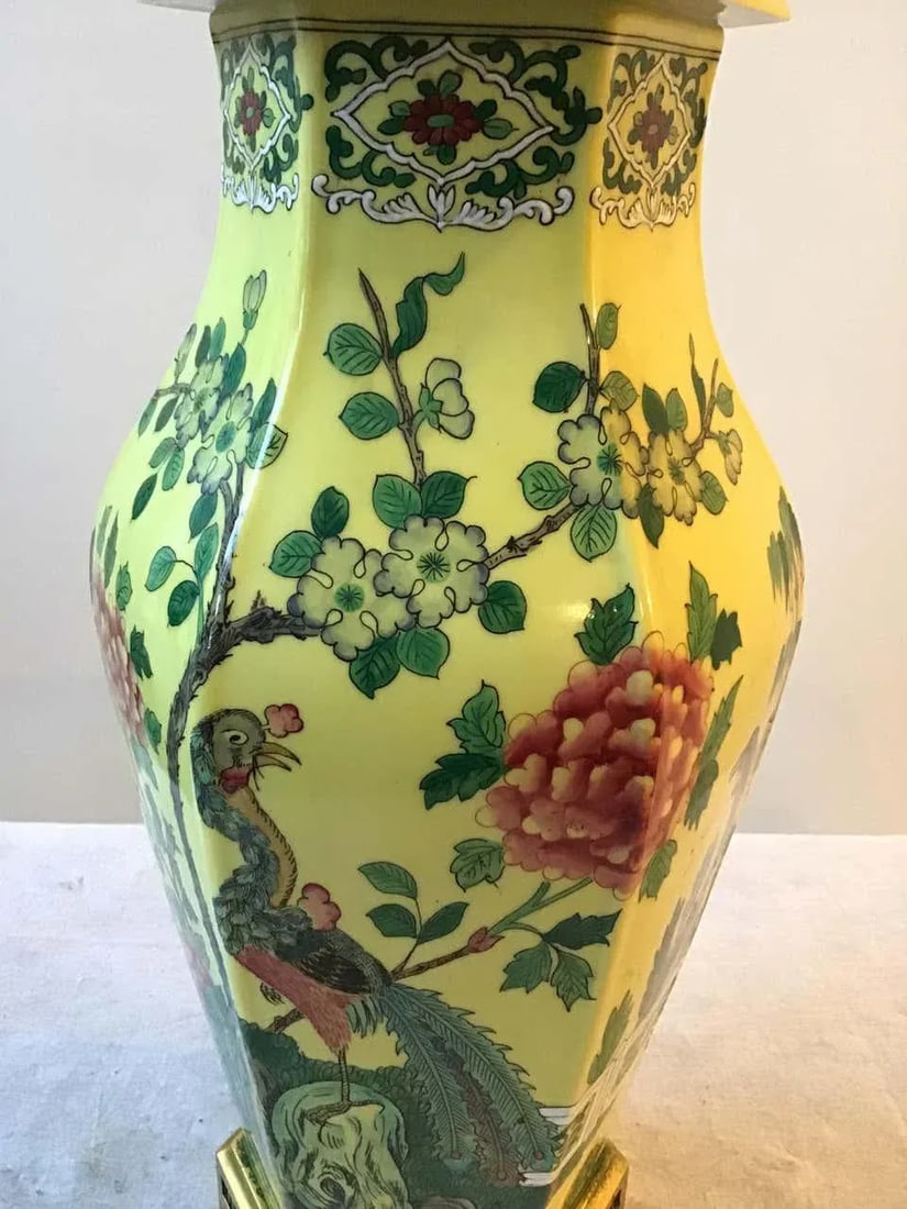 1960s Hand Painted Ceramic Peacock Table Lamps On Brass Bases - A Pair - 4