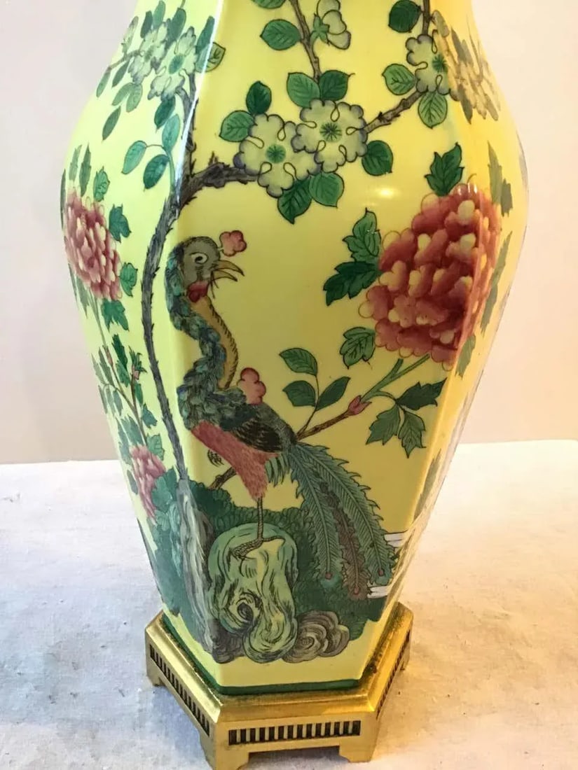 1960s Hand Painted Ceramic Peacock Table Lamps On Brass Bases - A Pair - 5