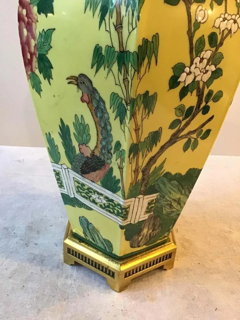 1960s Hand Painted Ceramic Peacock Table Lamps On Brass Bases - A Pair - 6