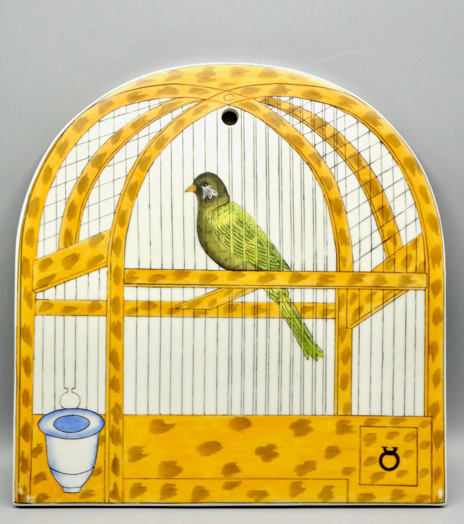 Trompe l'Oeil Delft Polychrome Tile Hanging Birdcage Wall Plaque - 10
