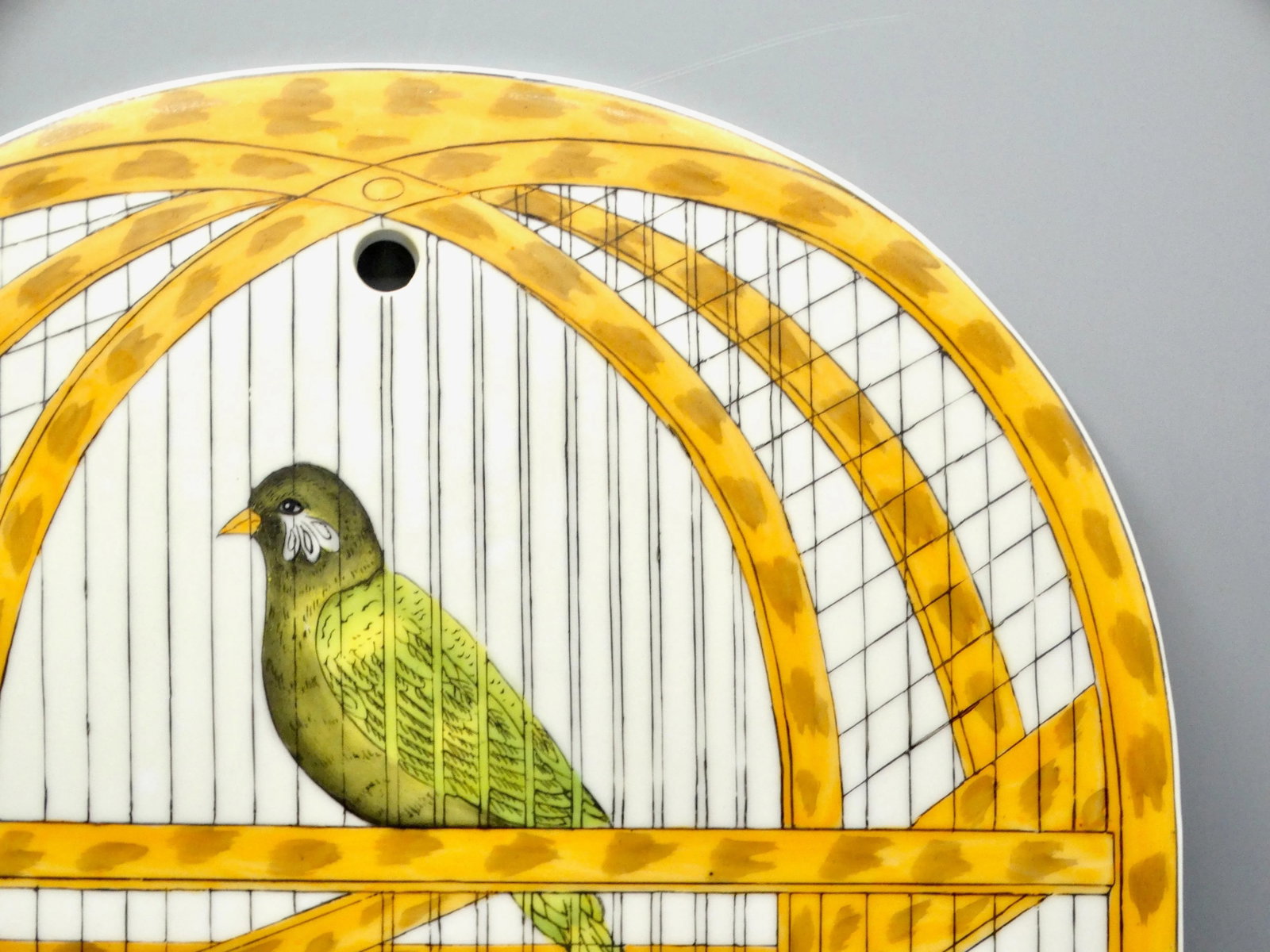 Trompe l'Oeil Delft Polychrome Tile Hanging Birdcage Wall Plaque - 4