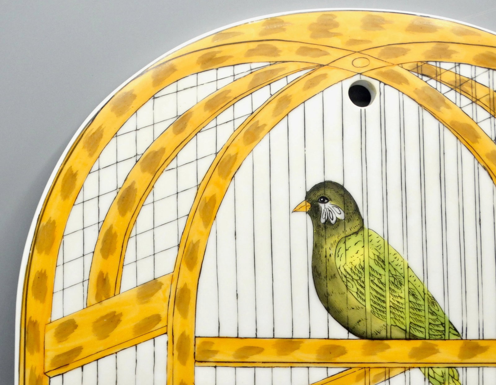Trompe l'Oeil Delft Polychrome Tile Hanging Birdcage Wall Plaque - 6