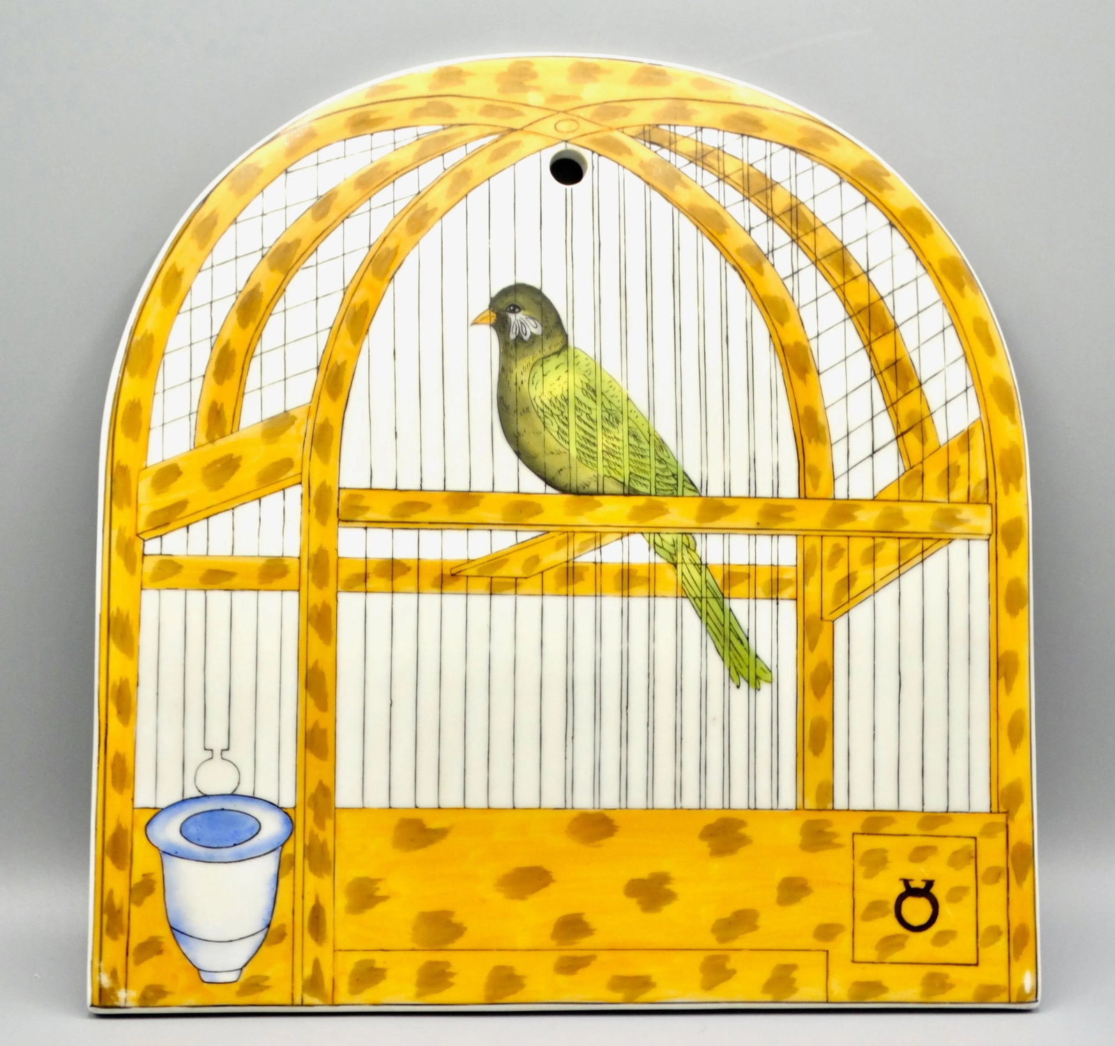 Trompe l'Oeil Delft Polychrome Tile Hanging Birdcage Wall Plaque - 8