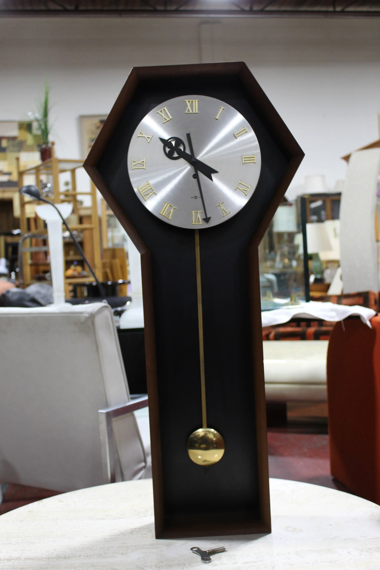 1970 Arthur Umanoff for Howard Miller Pendulum Coffin Clock #557 - 5