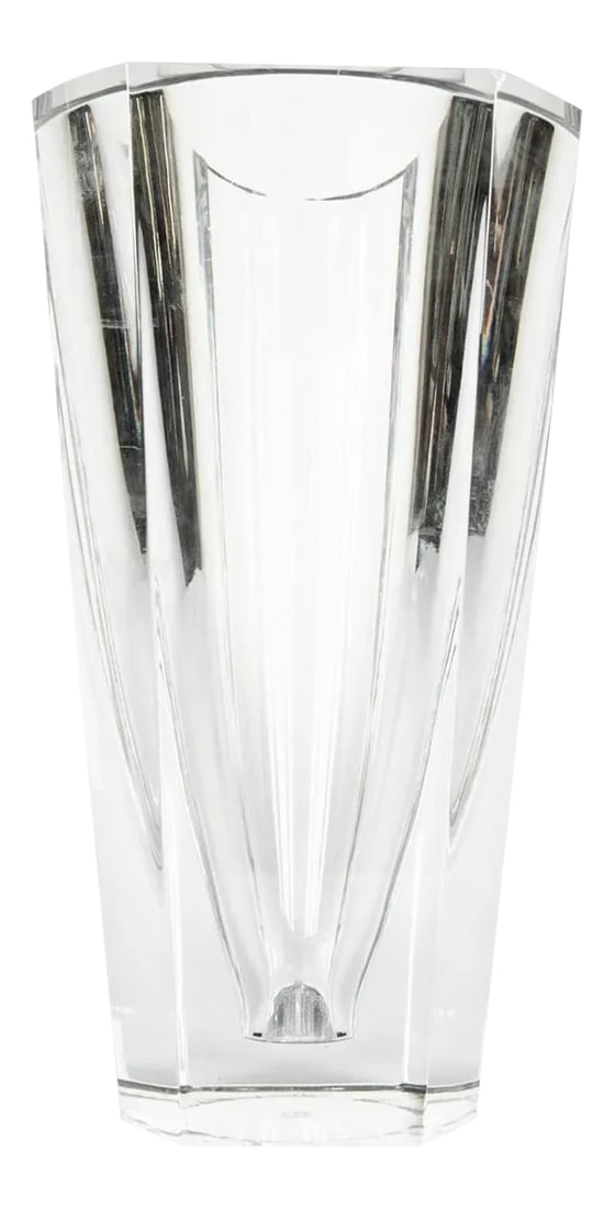 Art Deco Baccarat Cut Crystal Vase: Large French Art Deco baccarat four-sided cut crystal vase / decorative piece. The vase is in excellent condition. Maker's mark undersigned. The vase measures about 8 inches high x 6 inches top