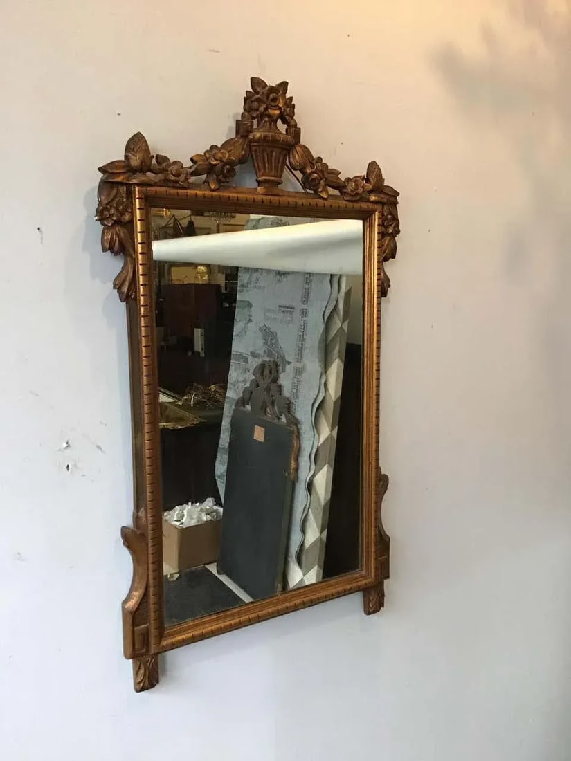 1940s Carved Wood French Mirror With Urn On Top - 2