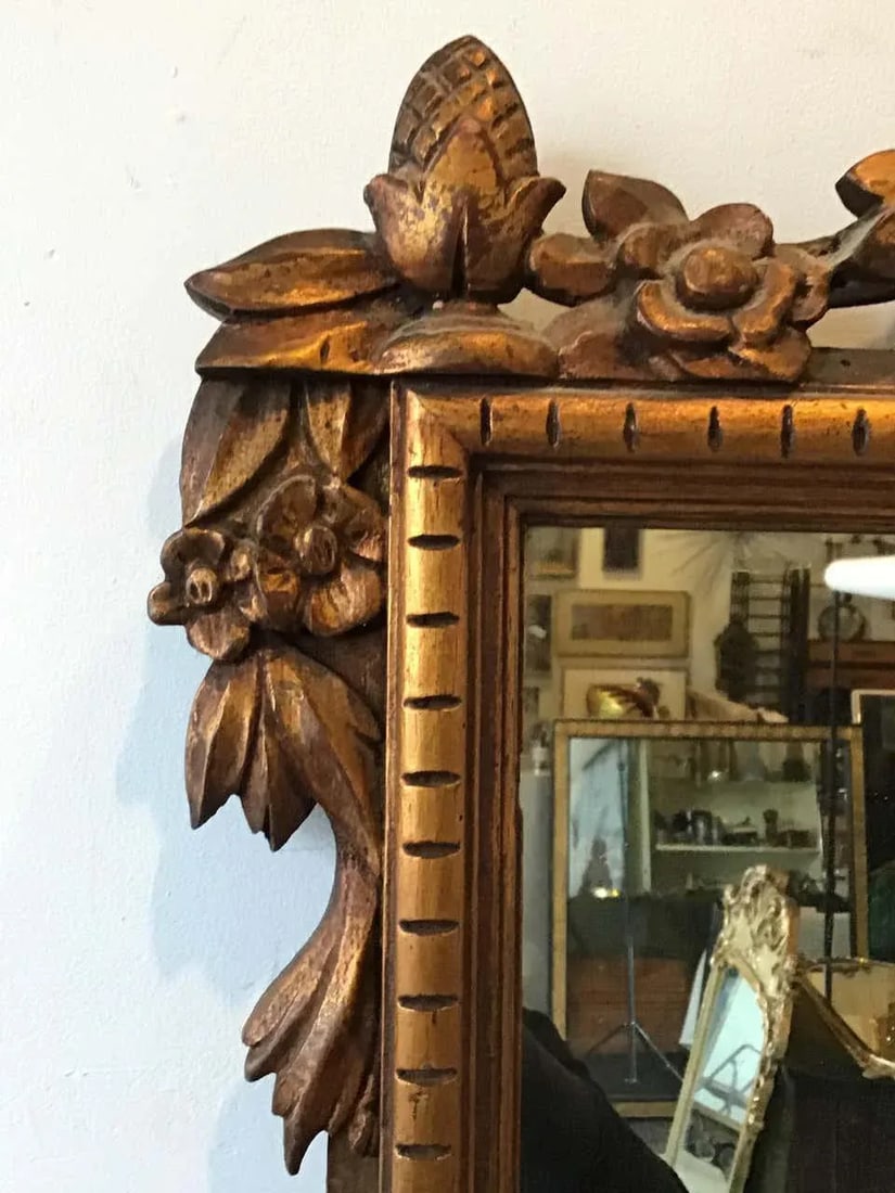 1940s Carved Wood French Mirror With Urn On Top - 4