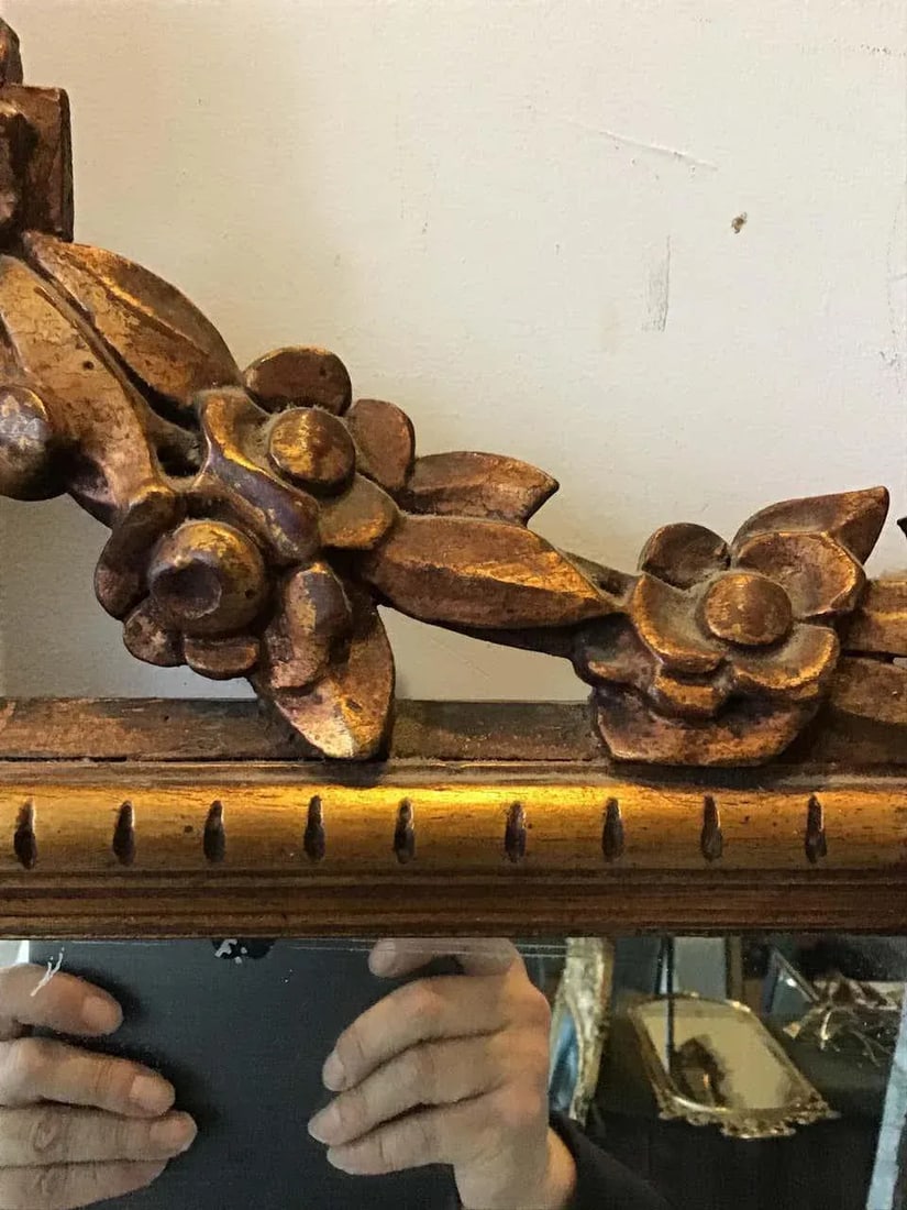 1940s Carved Wood French Mirror With Urn On Top - 7