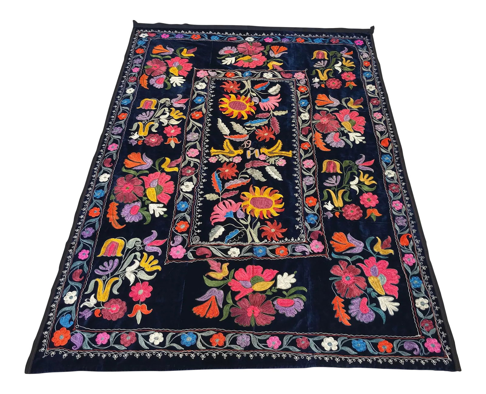 1960s Colorful Wall Hanging Textile: Vintage Suzani Tablecloth - Colorful VELVET Fabric * Perfect Colorful Patterns * Multicolor and ORIGINAL Vintage 1960 * Size 6.3 FEET x 4.3 FEET ( 194 CM x 133 CM ) Vintage Suzani Tapestry. Looks