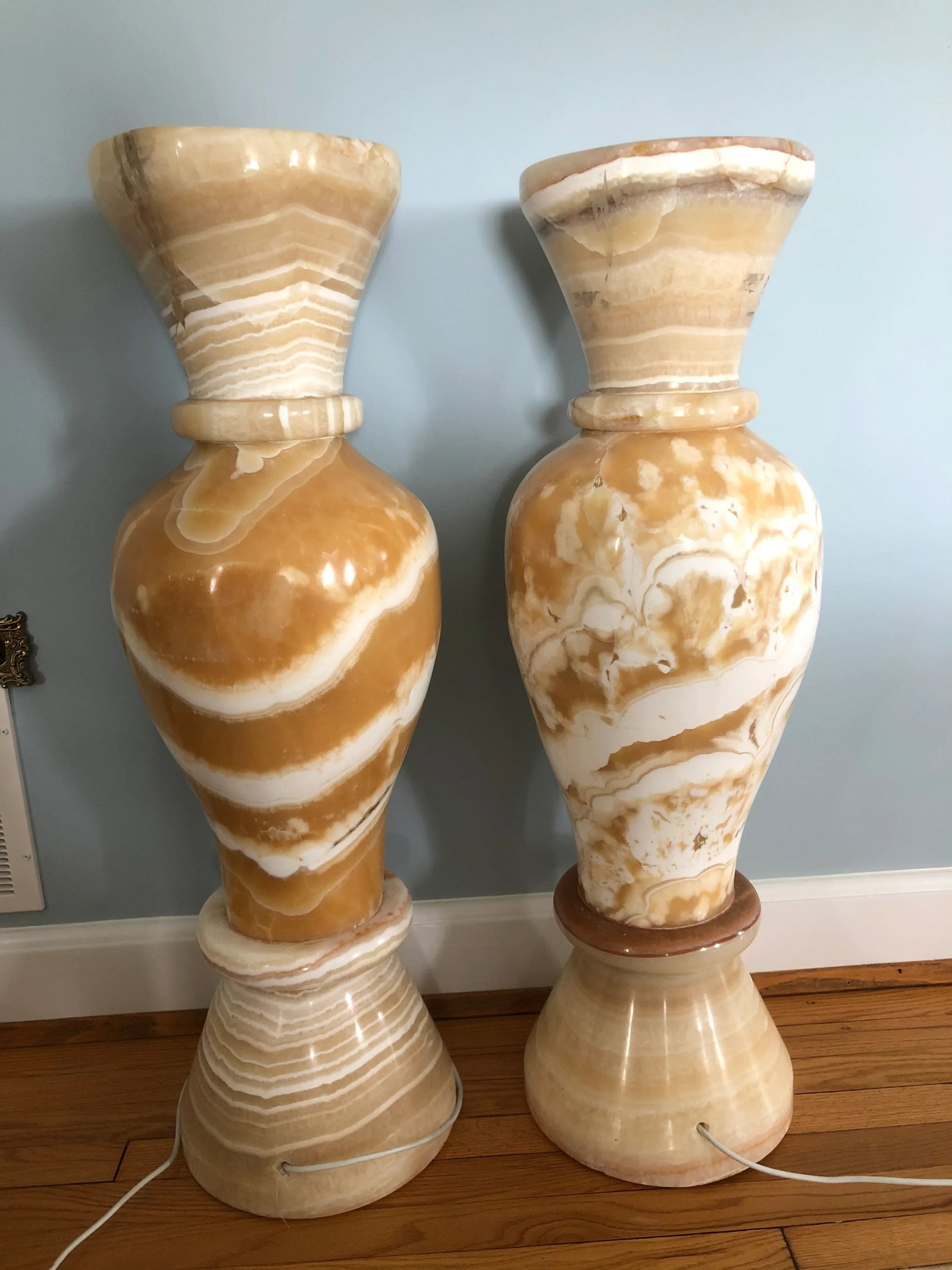 Art Deco Egyptian Alabaster Vase Floor Lamps - a Pair - 3