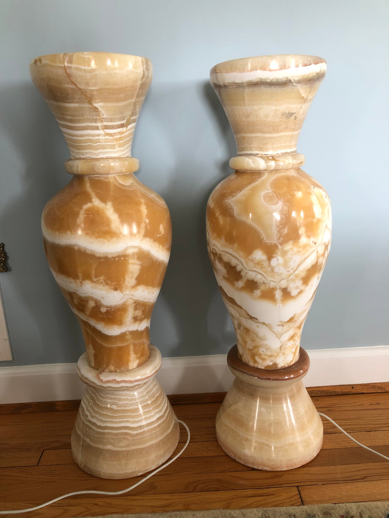 Art Deco Egyptian Alabaster Vase Floor Lamps - a Pair - 5
