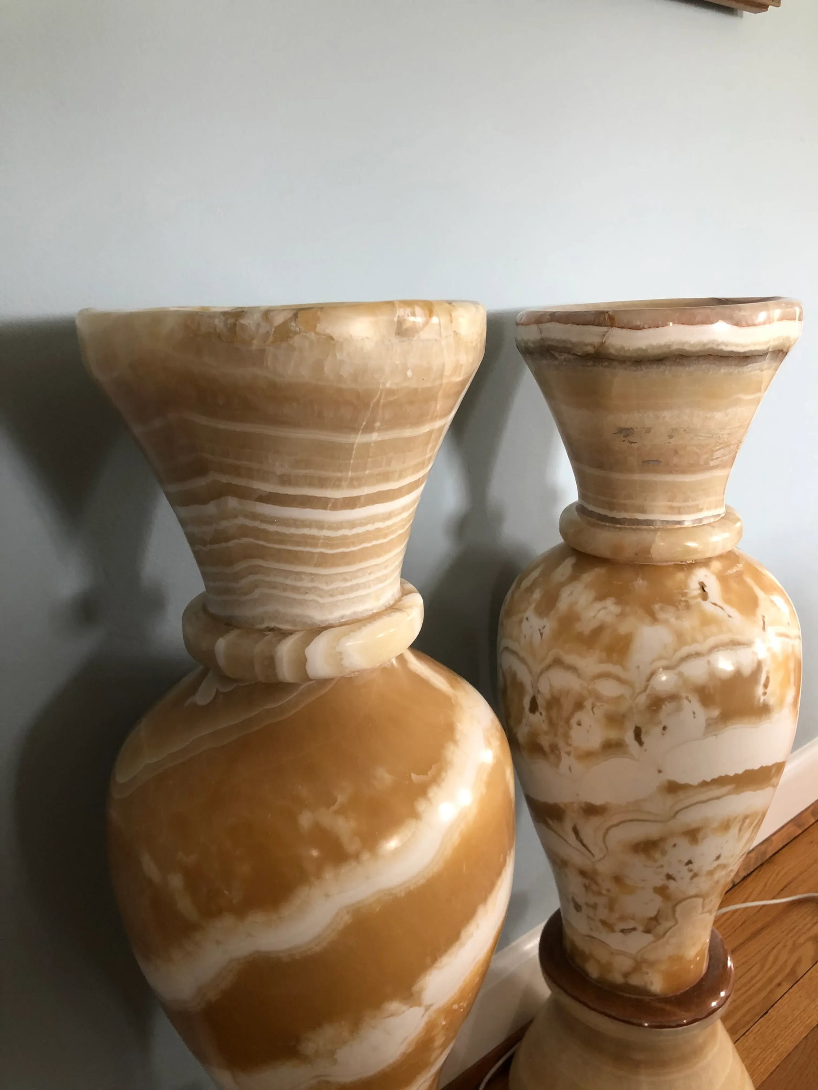 Art Deco Egyptian Alabaster Vase Floor Lamps - a Pair - 9