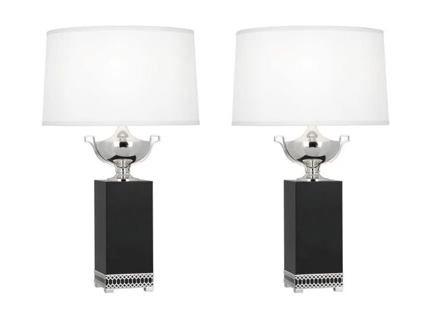 Regency Estate Robert Abbey Williamsburg Tucker Chrome and Ebony Wood Lamps - a Pair (2) - 13
