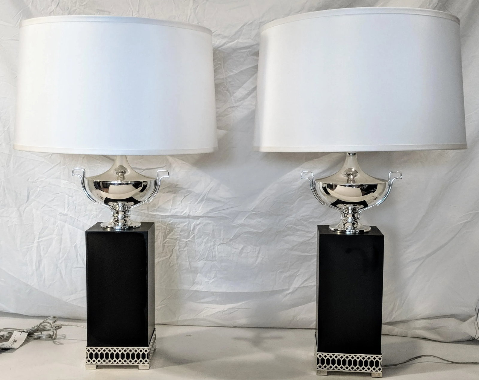 Regency Estate Robert Abbey Williamsburg Tucker Chrome and Ebony Wood Lamps - a Pair (2) - 2