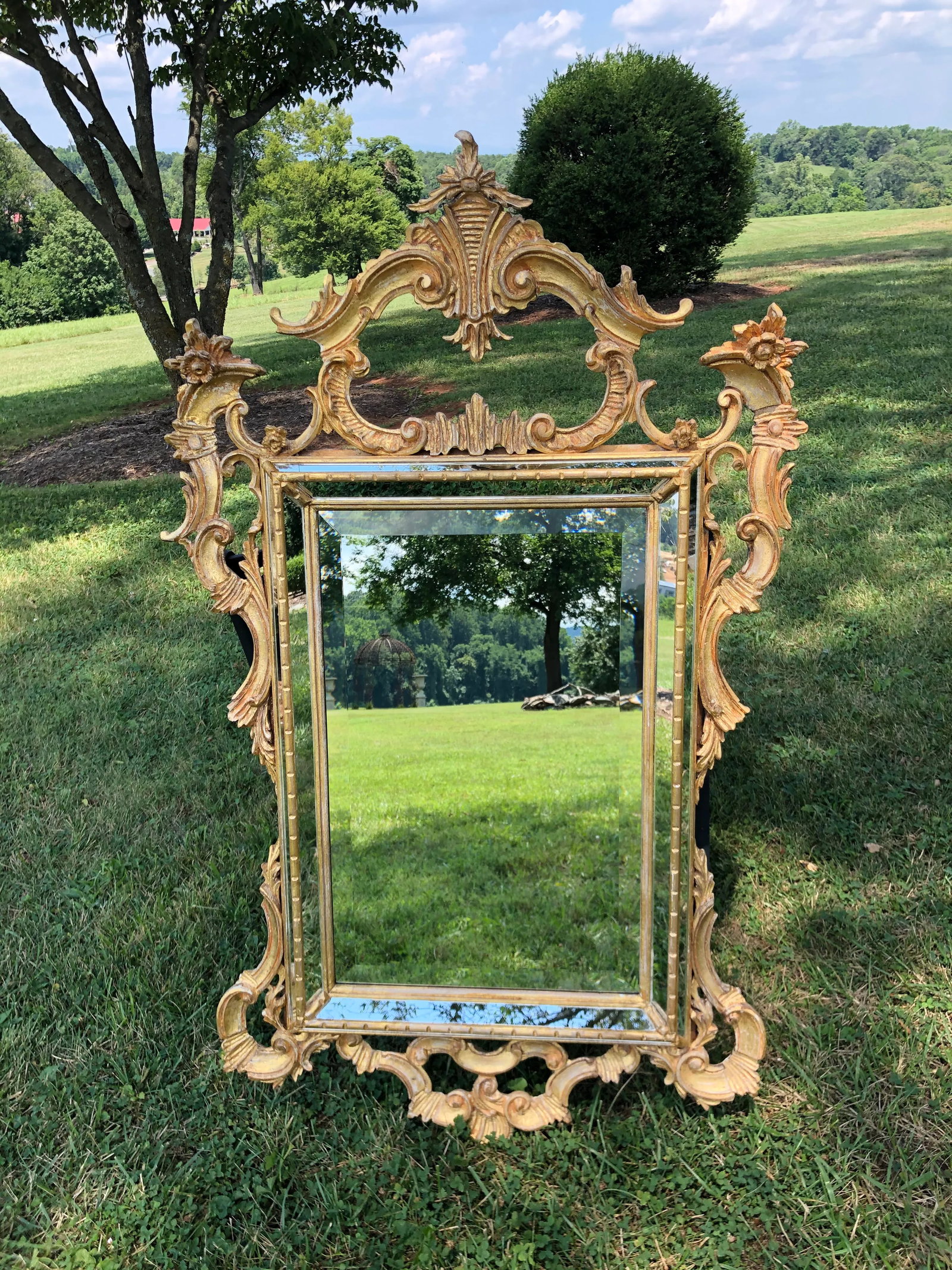 1970s Italian Rococo Rectangular Gilt Mirror by La Barge - 12