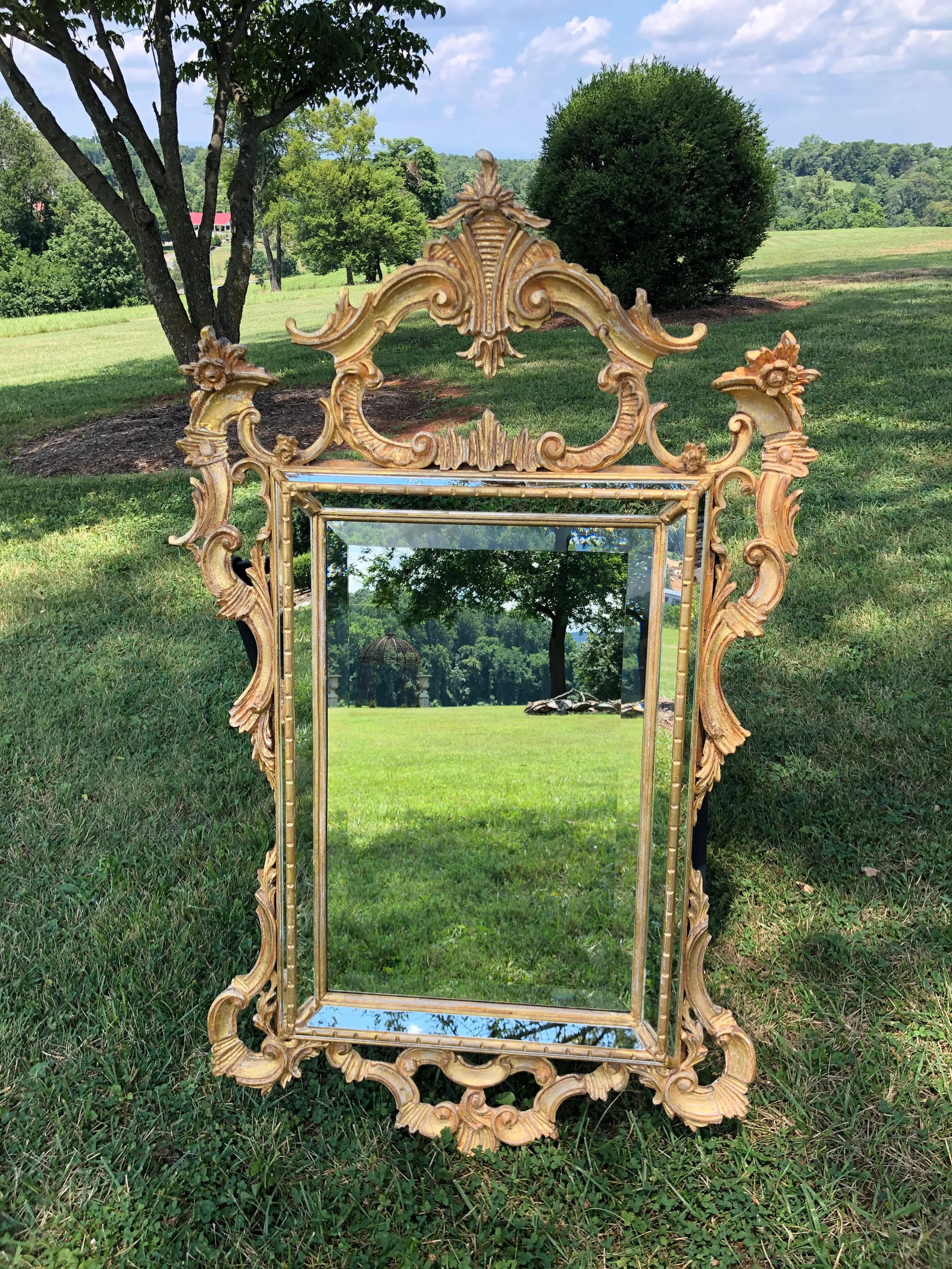 1970s Italian Rococo Rectangular Gilt Mirror by La Barge - 2