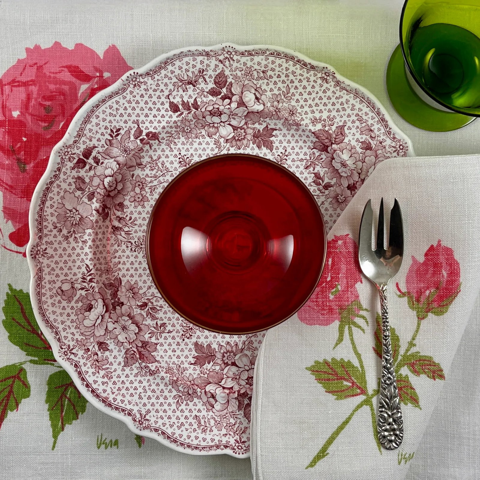 English Ralph Stevenson 'Windsor Castle' Red Transferware Dinner Plates, Set/4 - 2