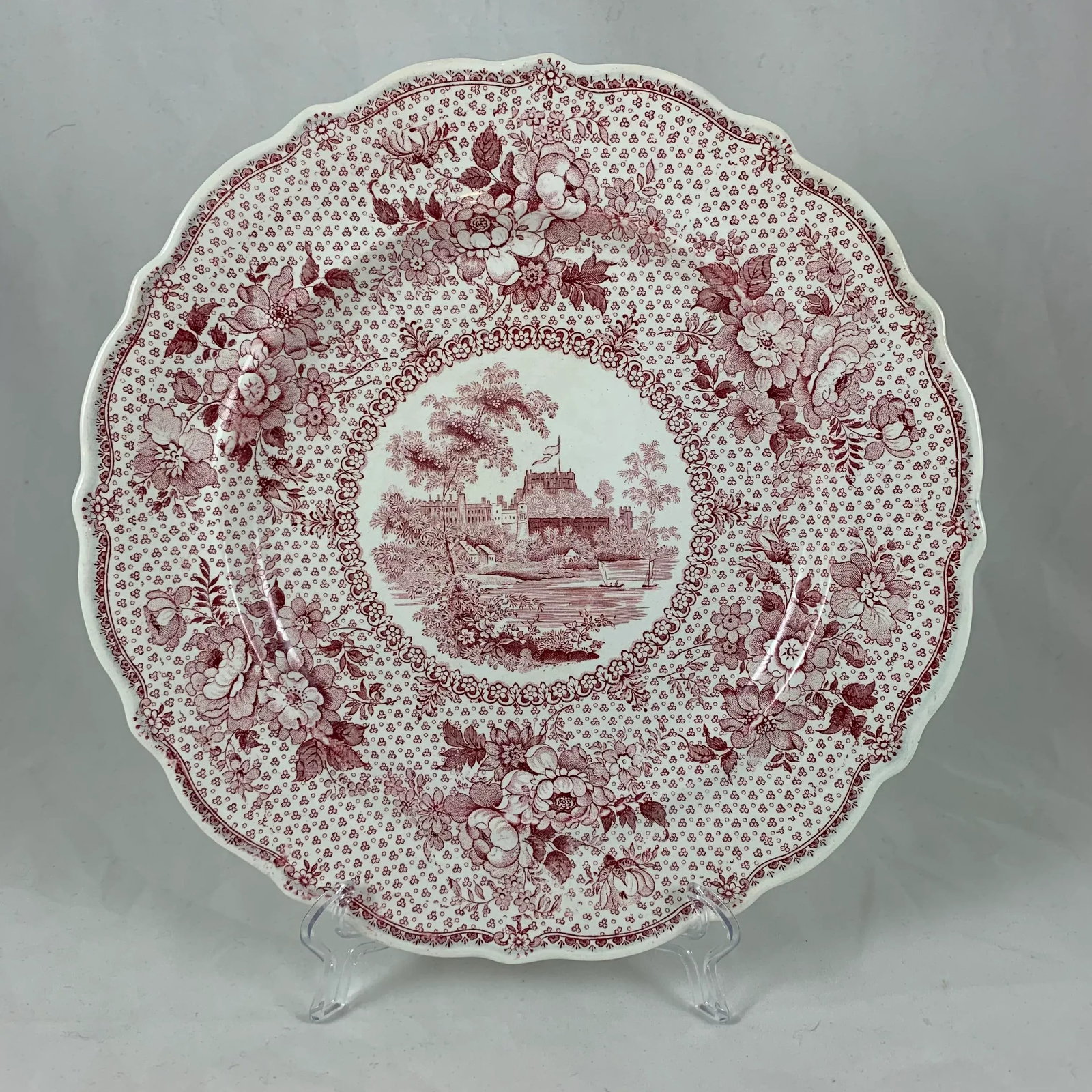 English Ralph Stevenson 'Windsor Castle' Red Transferware Dinner Plates, Set/4 - 3