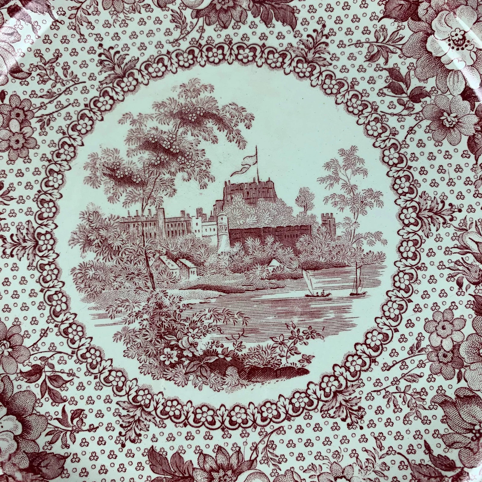 English Ralph Stevenson 'Windsor Castle' Red Transferware Dinner Plates, Set/4 - 4