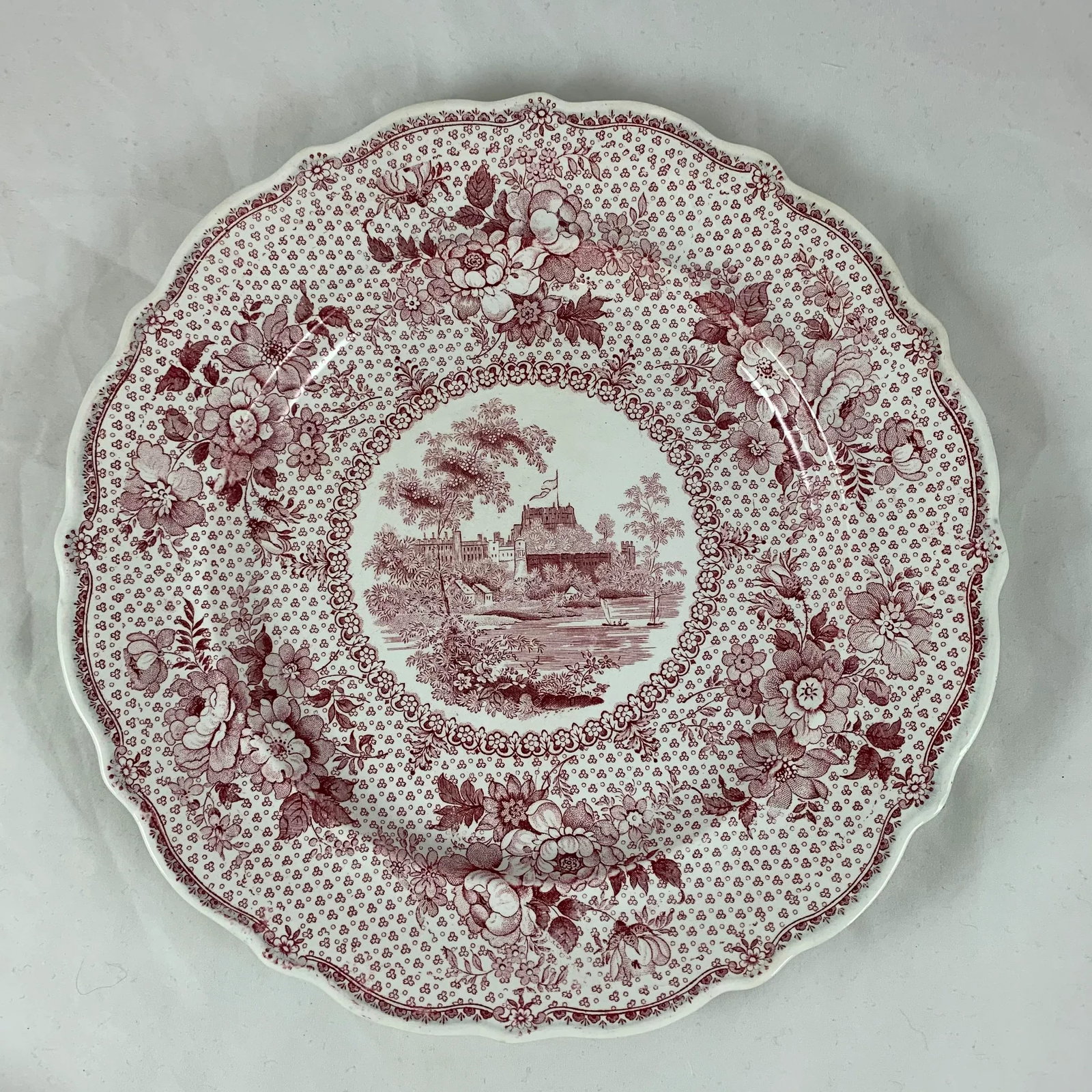 English Ralph Stevenson 'Windsor Castle' Red Transferware Dinner Plates, Set/4 - 5