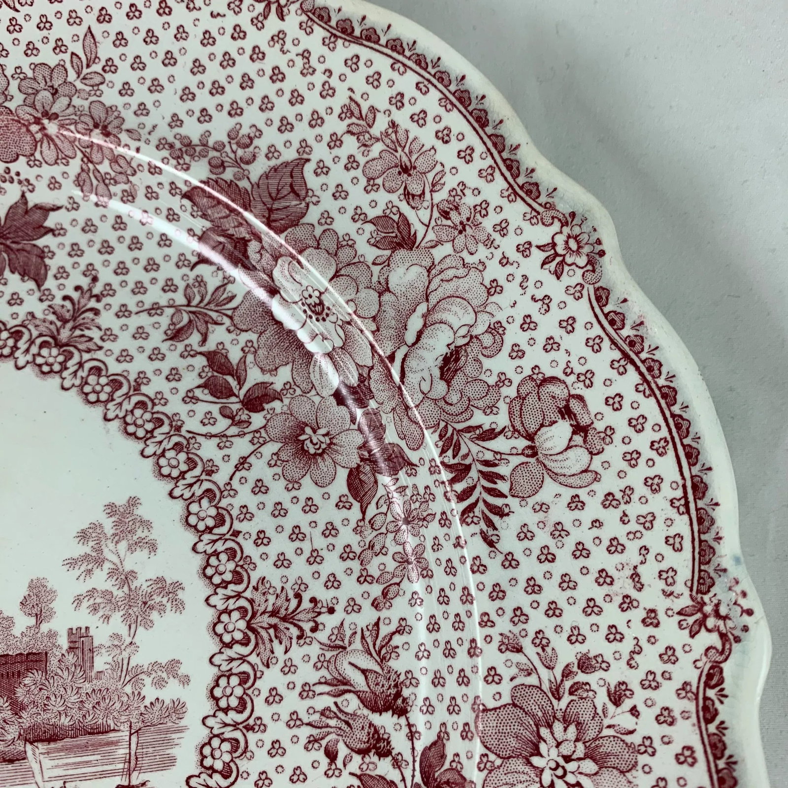 English Ralph Stevenson 'Windsor Castle' Red Transferware Dinner Plates, Set/4 - 8