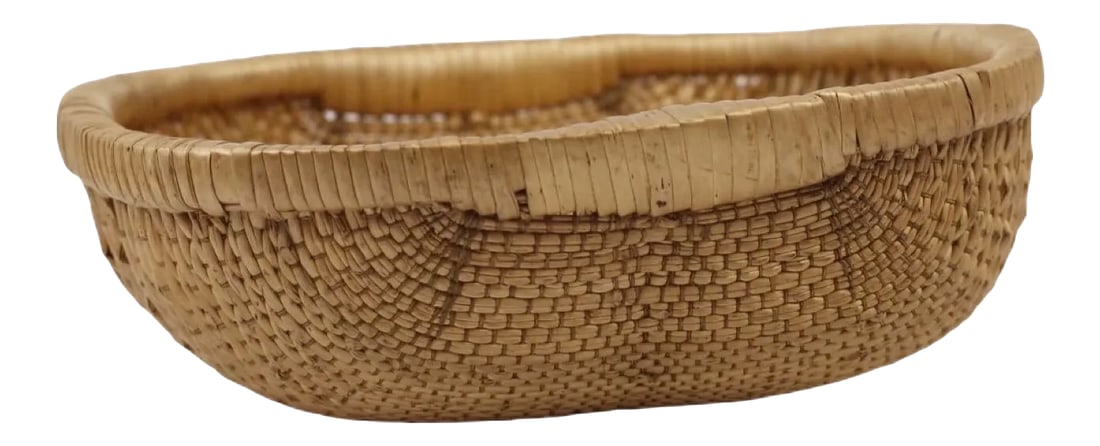 Late 19th Century Asian Reed Basket: Handmade of reed, this basket was commonly used by Chinese local villagers in 19th century to 20th century to hold sewing or knitting tools, fabrics, or food. Very durable with high quality