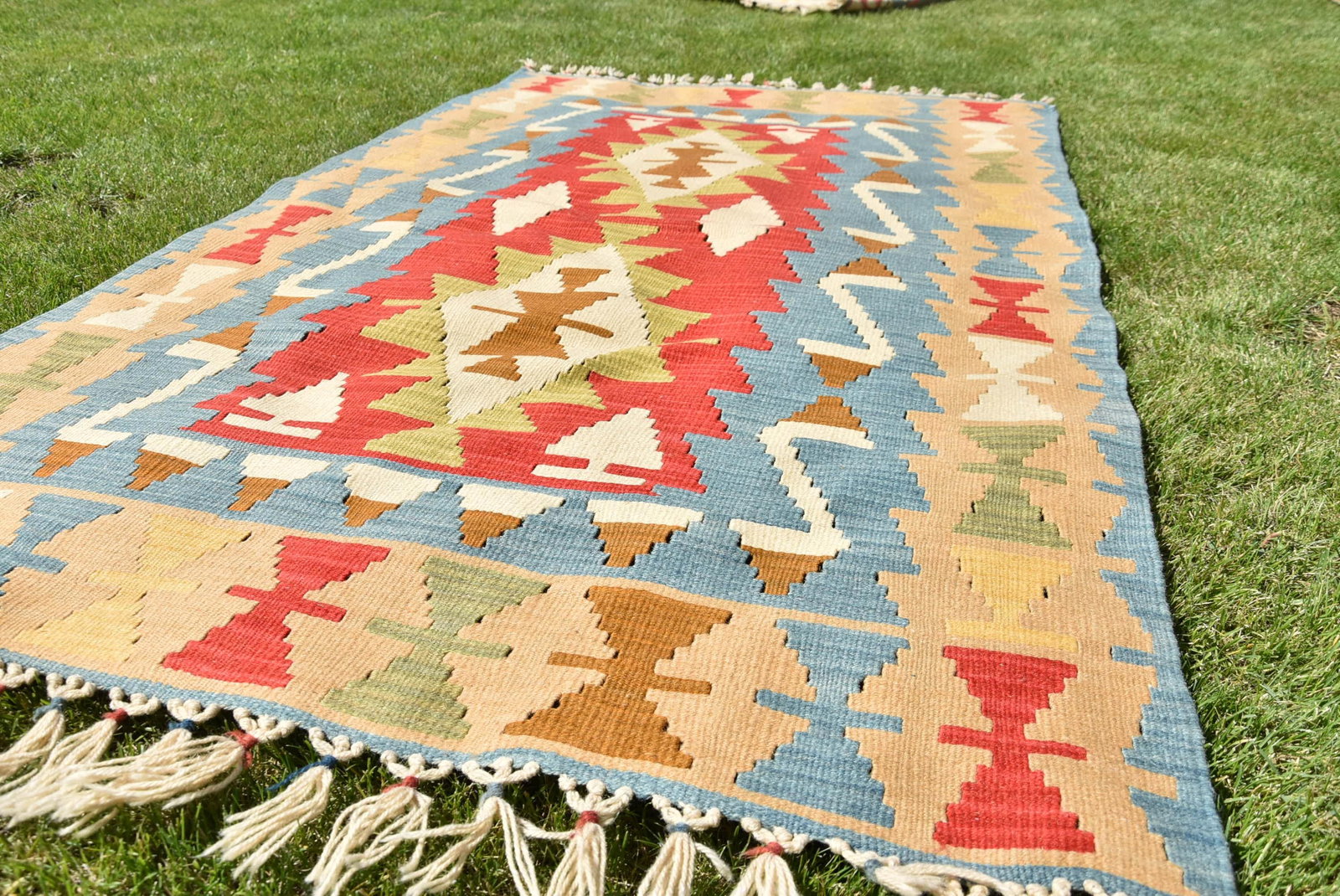 1980s Southwestern Style Hand Knotted Oushak Ethnic Motif Turkish Kilim Rug 3.6 X 5.6 Ft - 3