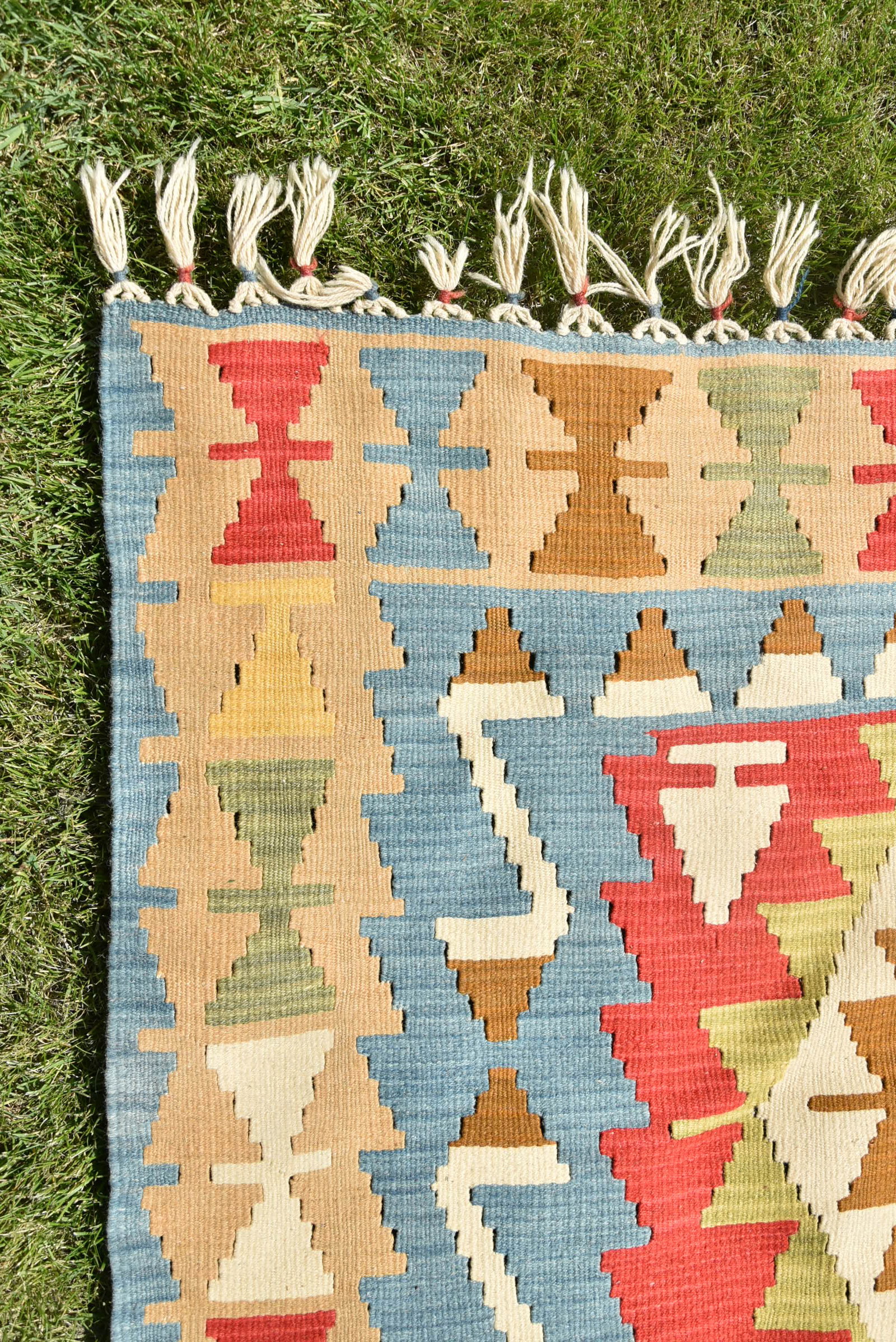 1980s Southwestern Style Hand Knotted Oushak Ethnic Motif Turkish Kilim Rug 3.6 X 5.6 Ft - 4